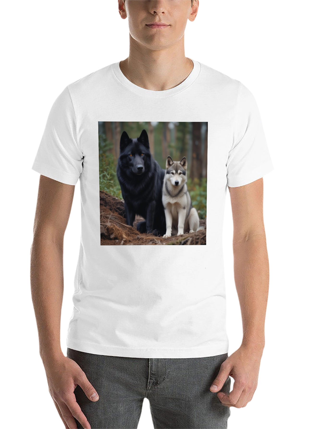 Wolf Pack Tee: Black T-Shirt with Canine Graphic - 14