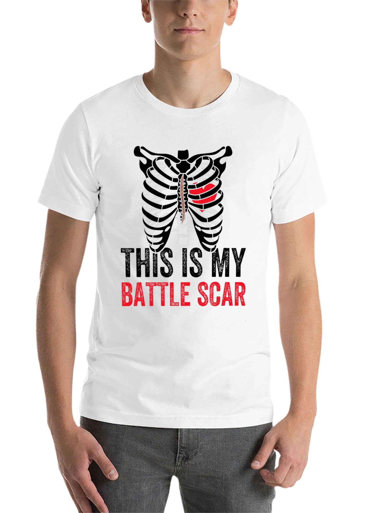 Black Battle Scar Ribcage Graphic Tee - Men's Novelty T-Shirt view 14