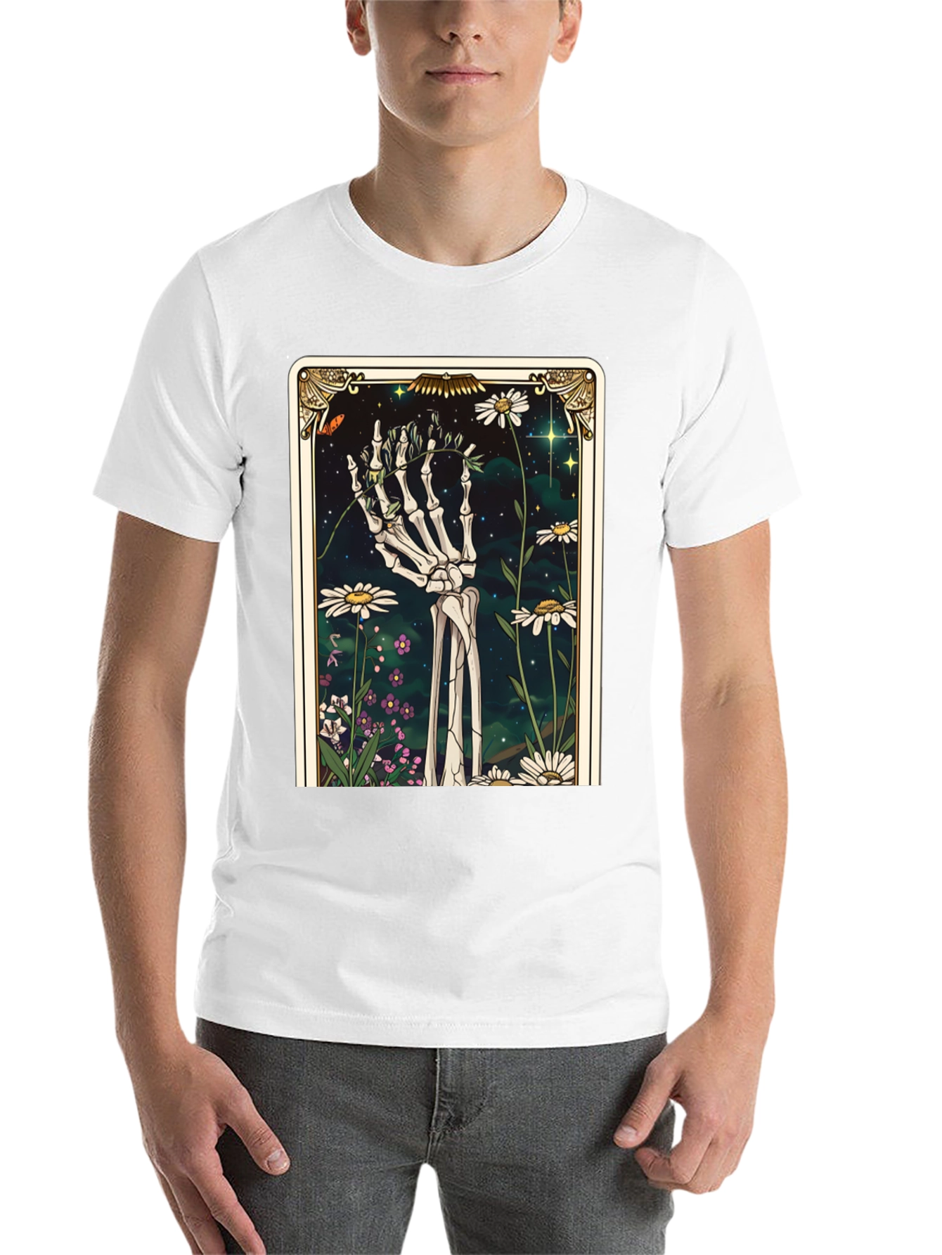 Black Floral Skeleton Tarot Graphic Tee view 14
