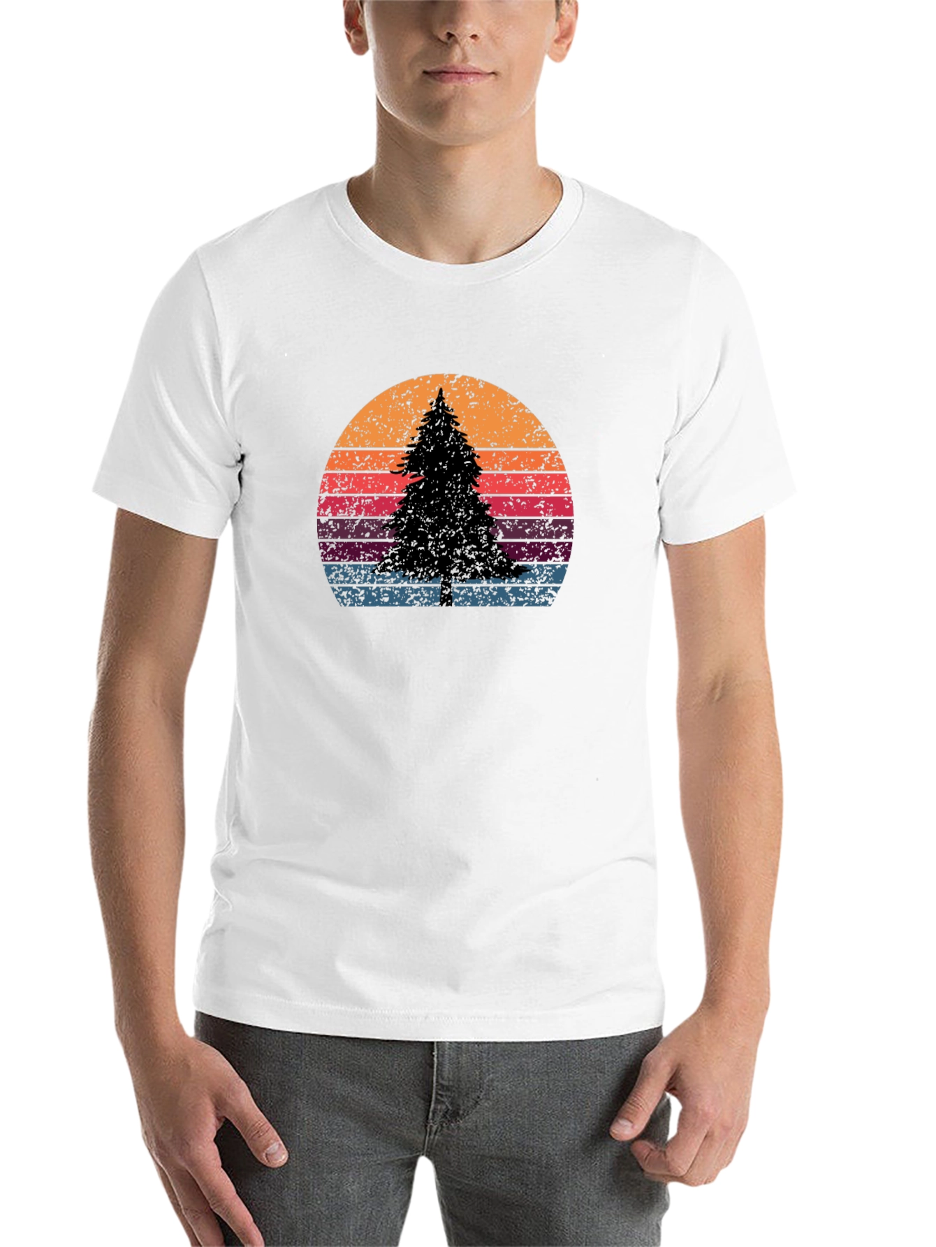 Black Retro Sunset Pine Tree Graphic Tee view 14
