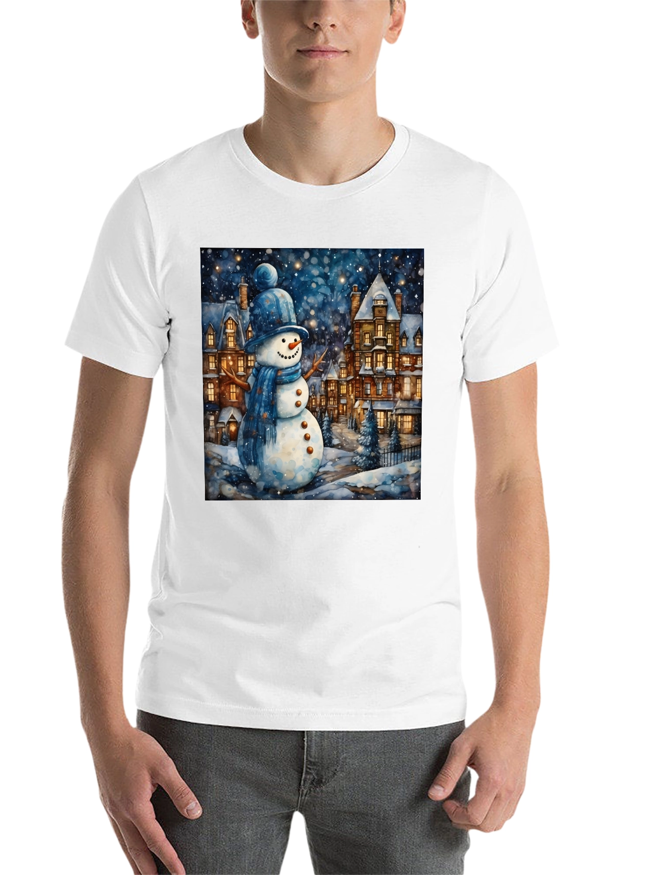 Black Winter Wonderland Snowman T-Shirt view 14