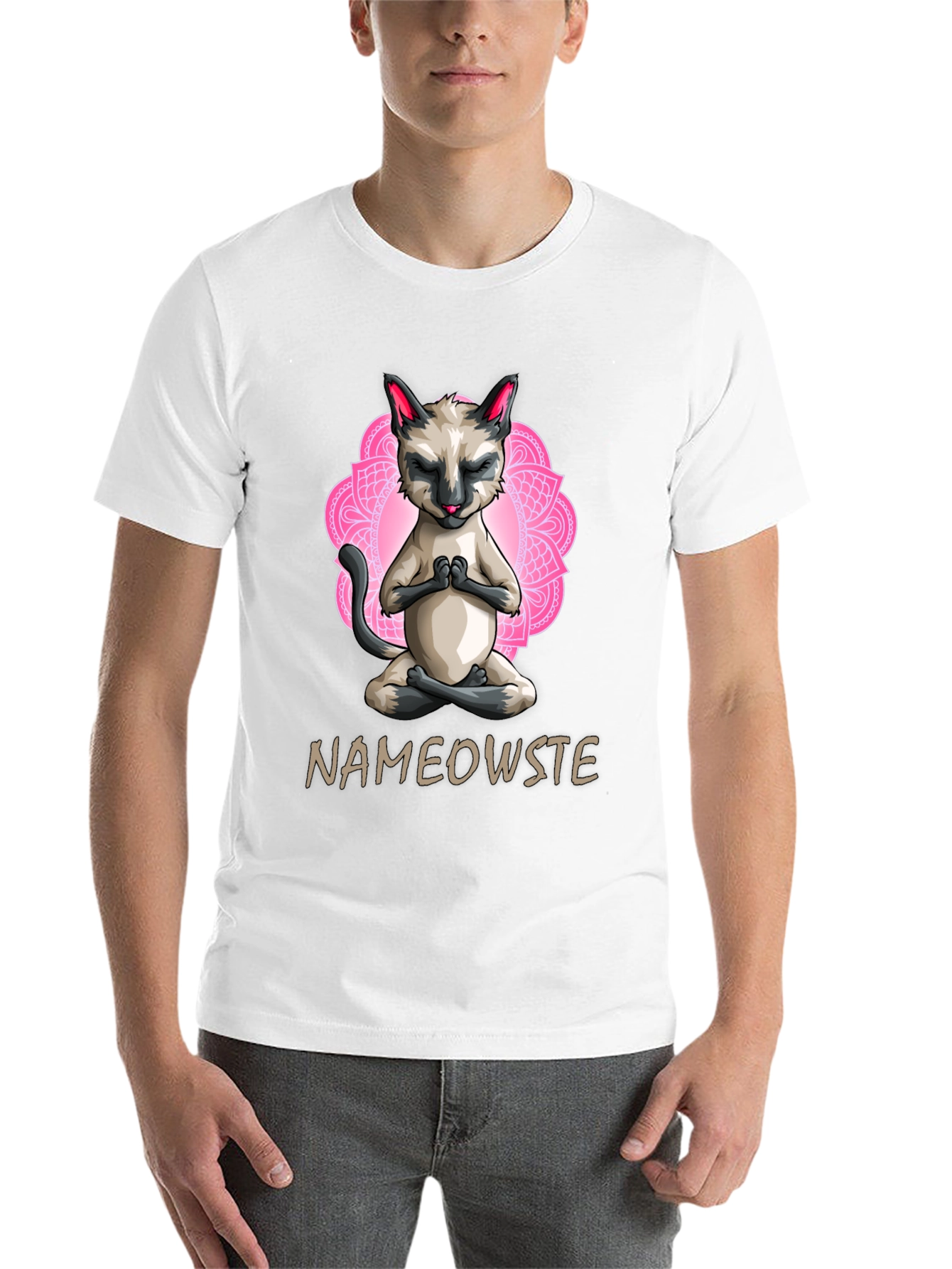 Black Nameowste Cat Yoga T-Shirt - Meditating Feline Design view 14