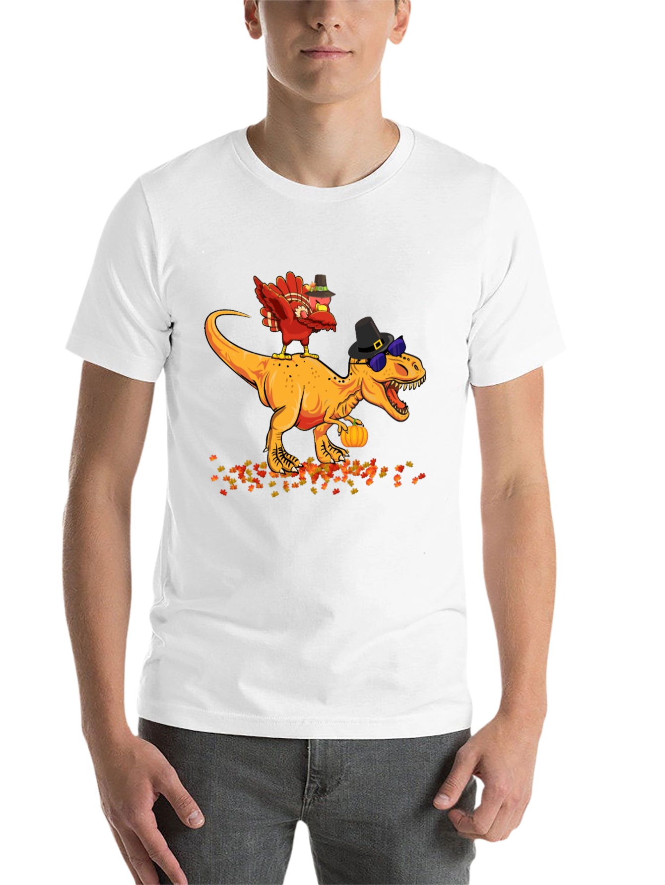 Black Thanksgiving Turkey Riding Dinosaur T-Shirt view 14