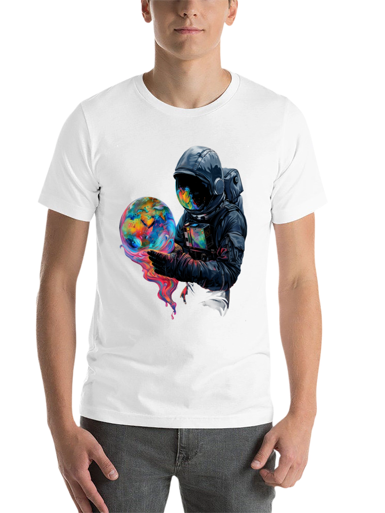 Black Astronaut Globe Graphic Tee - Black Cotton Comfort view 14