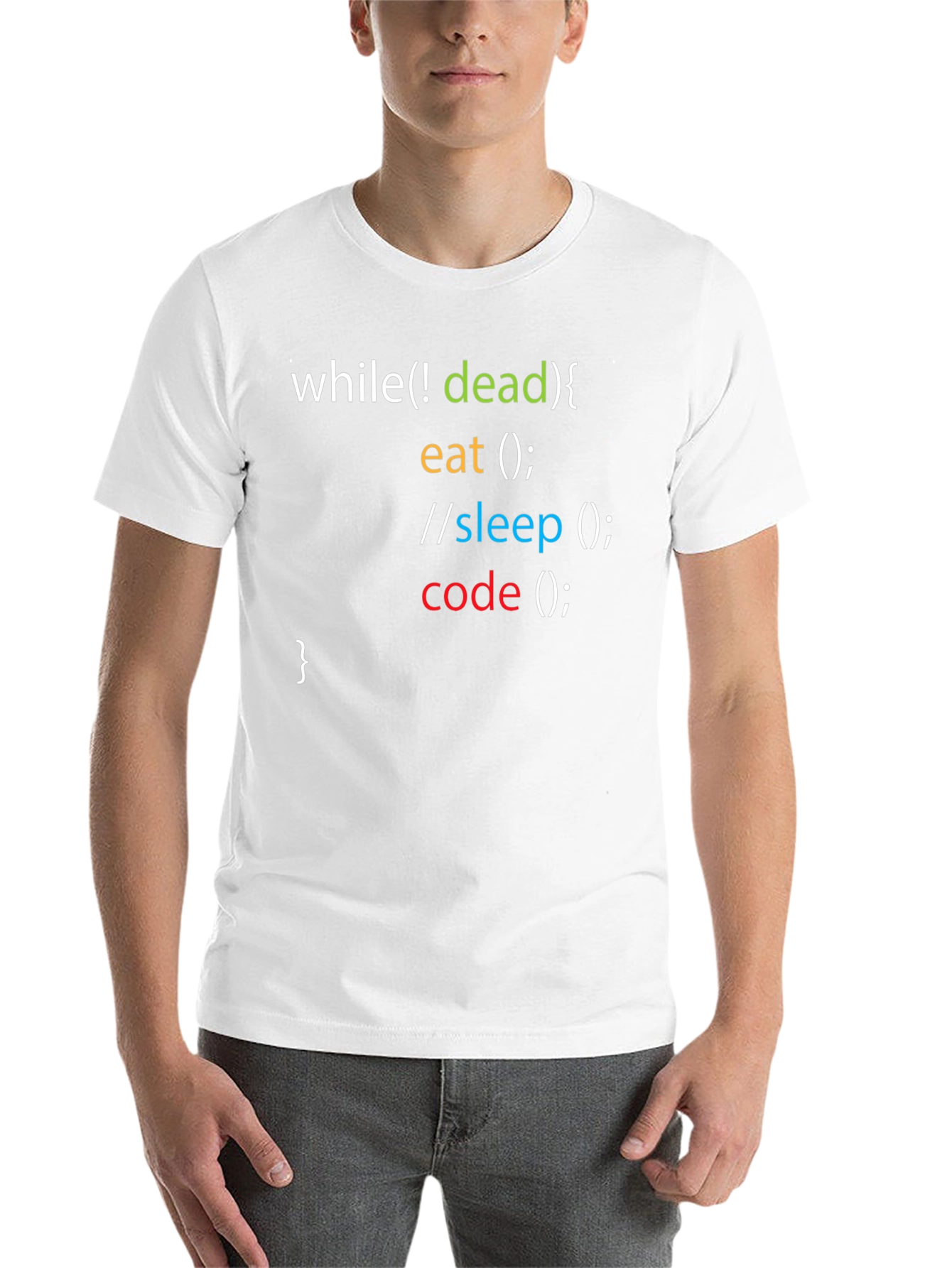 Black Programmer Humor T-Shirt - While Not Dead Code view 14