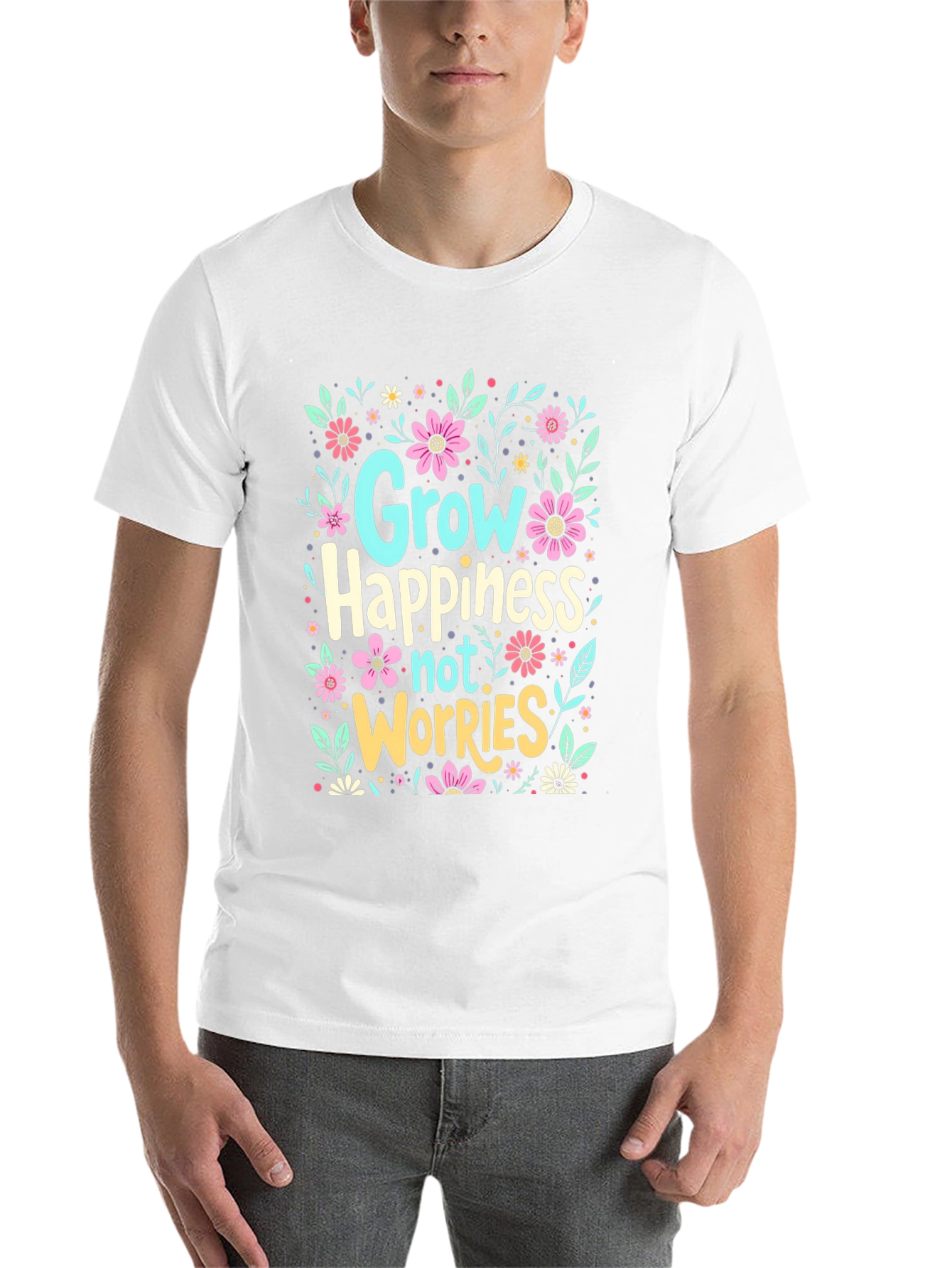 Black Grow Happiness Floral Graphic T-Shirt view 14