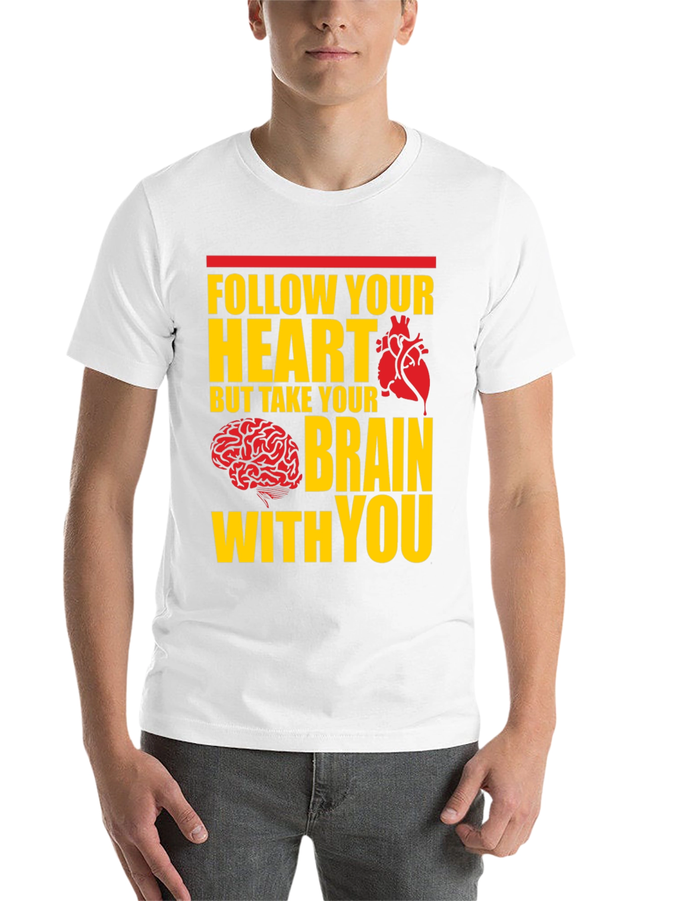 Black Follow Your Heart, Take Your Brain T-Shirt view 14