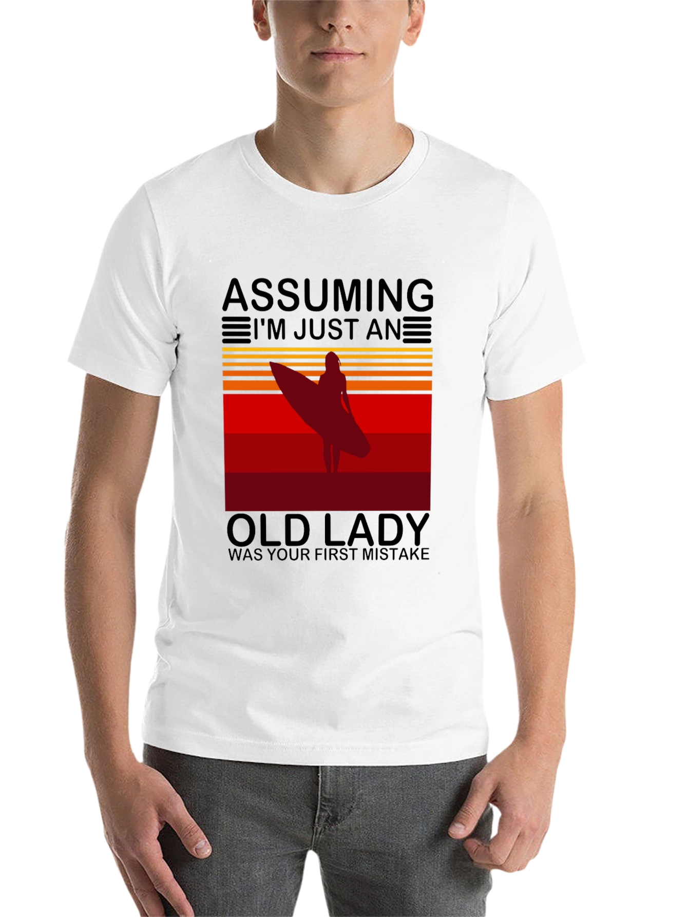 Black Assuming Old Lady Surfer T-Shirt view 14