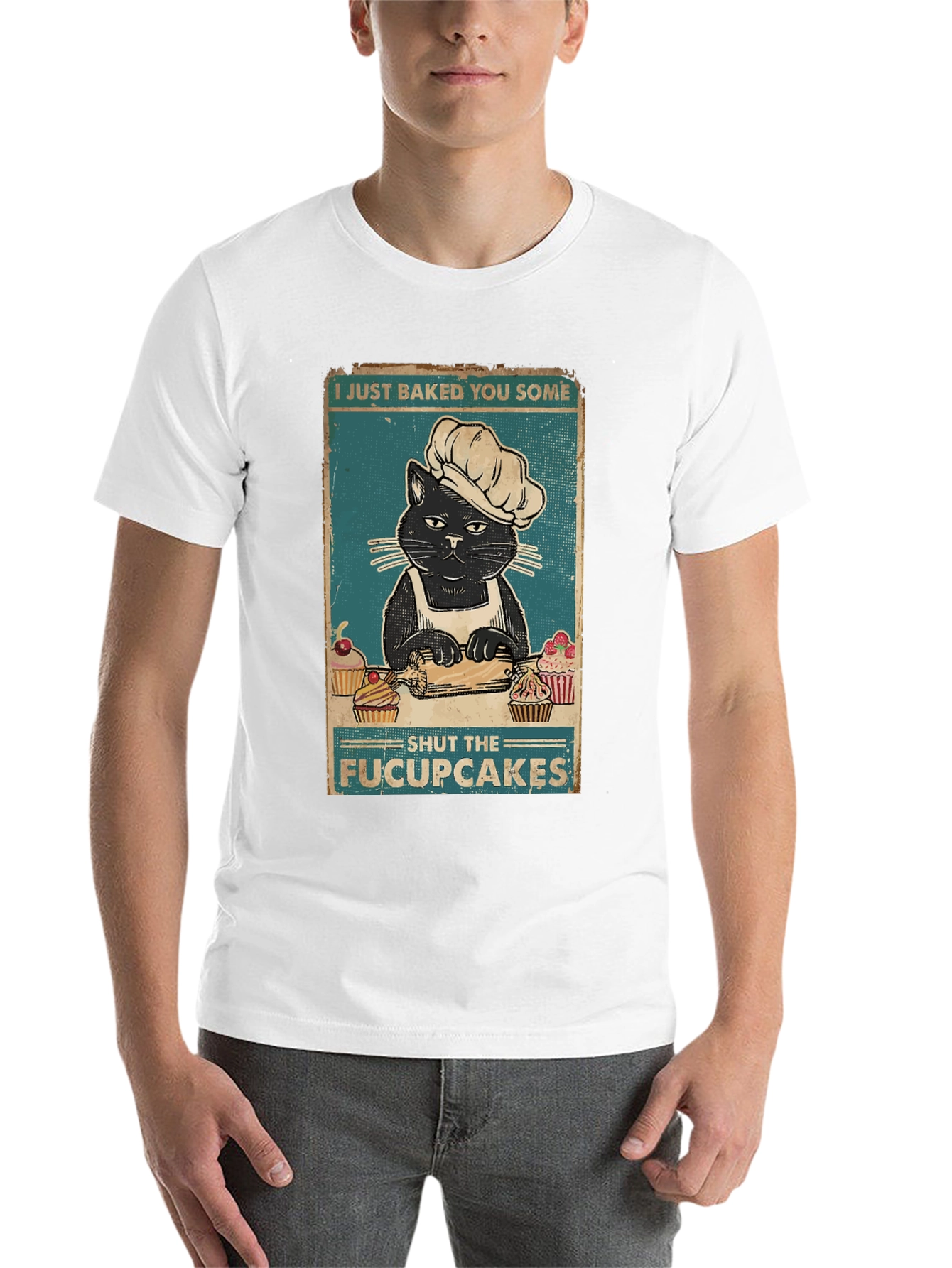 Black Funny Cat Baker T-Shirt - Shut the Fucupcakes! view 14