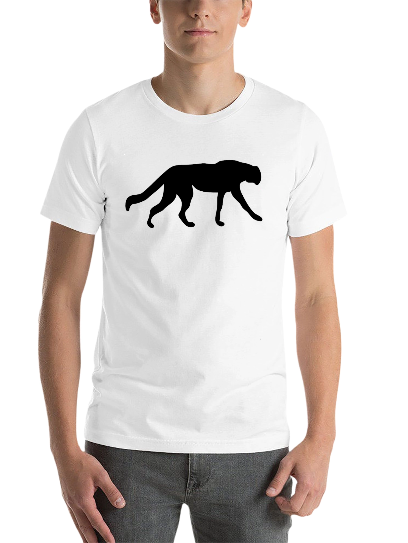 Black Men's Black T-Shirt with Panther Silhouette Print view 14