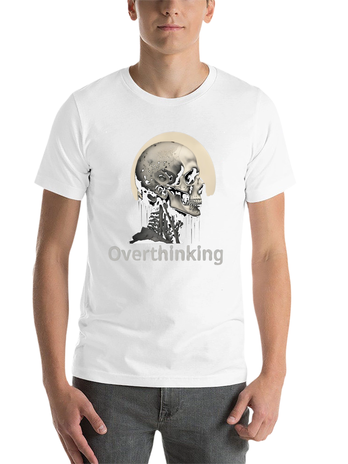 Black Overthinking Skull Graphic T-Shirt - Unisex Black Tee view 14