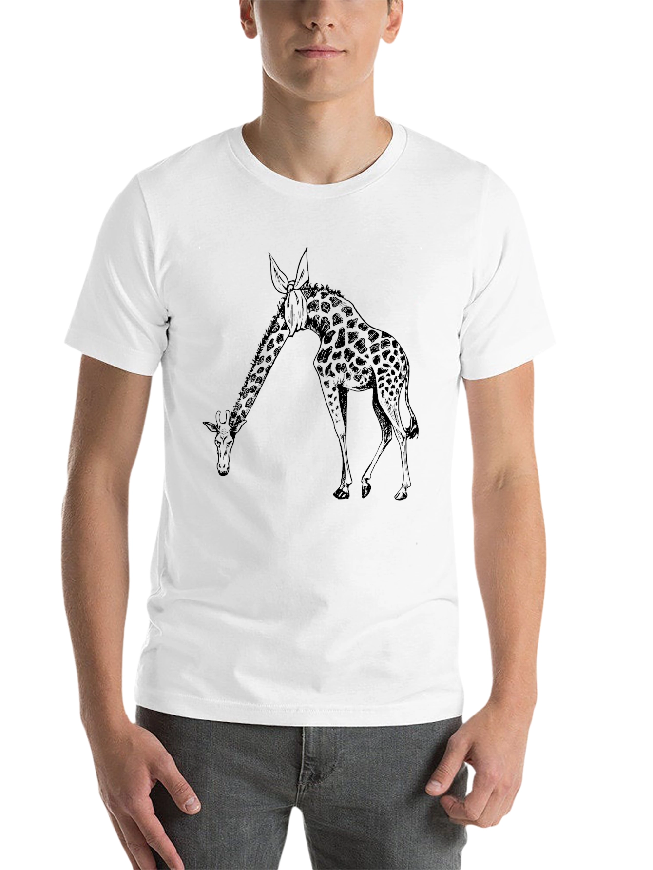 Black Men's Giraffe Graphic Black T-Shirt view 14