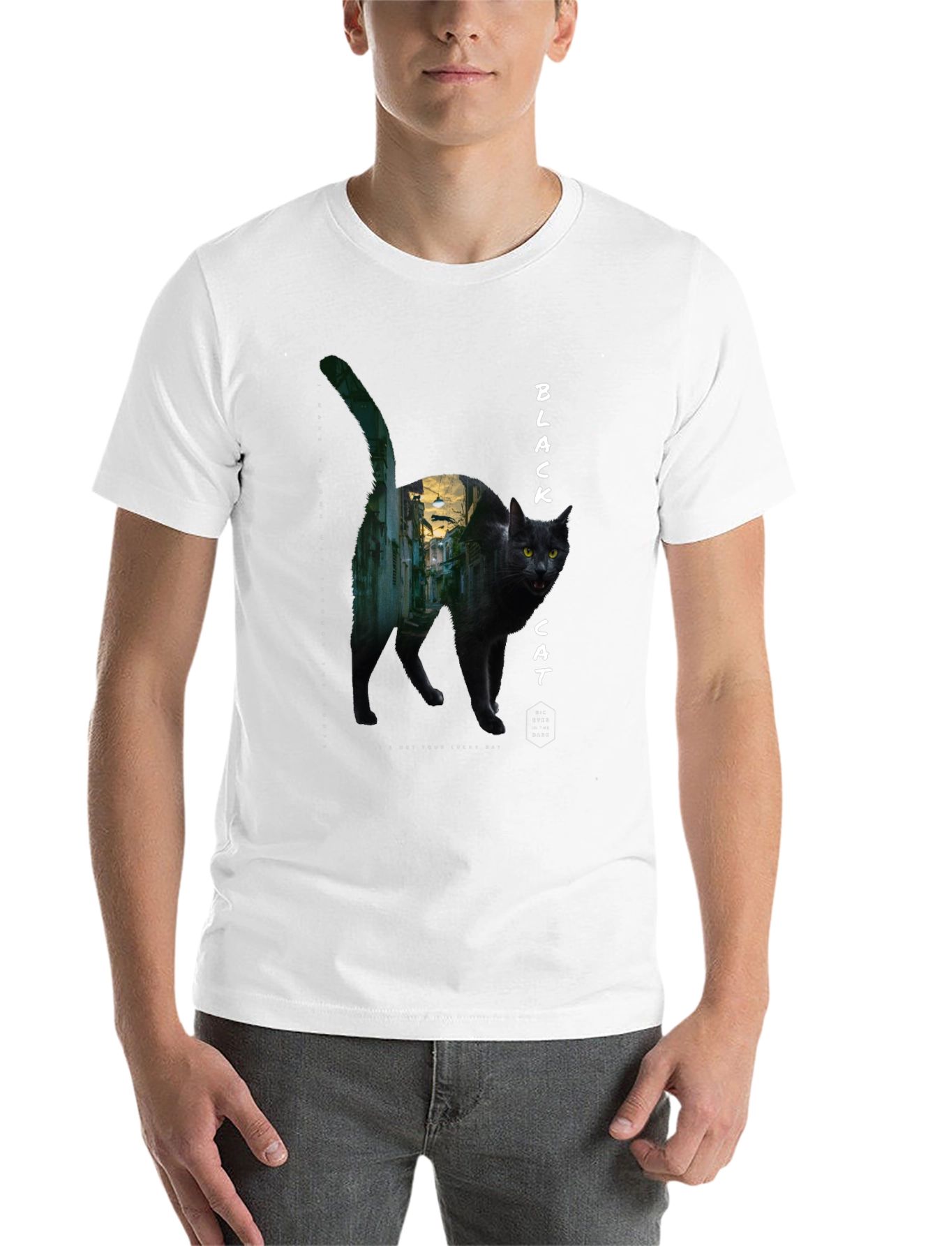 Black Black Cat Graphic Tee - Unisex Cotton T-Shirt view 14