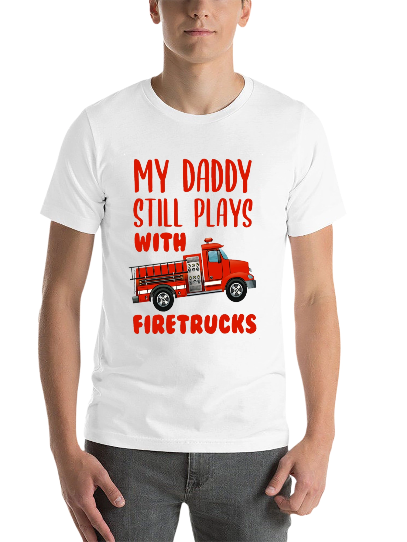 Black Daddy Firetrucks T-Shirt - Gift For Firefighter's Son view 14