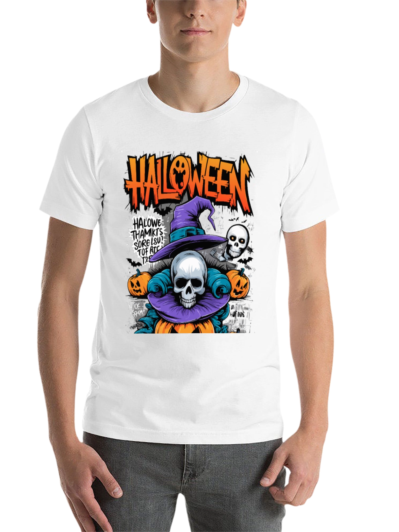 Black Halloween Skull Pumpkin Graphic Tee view 14