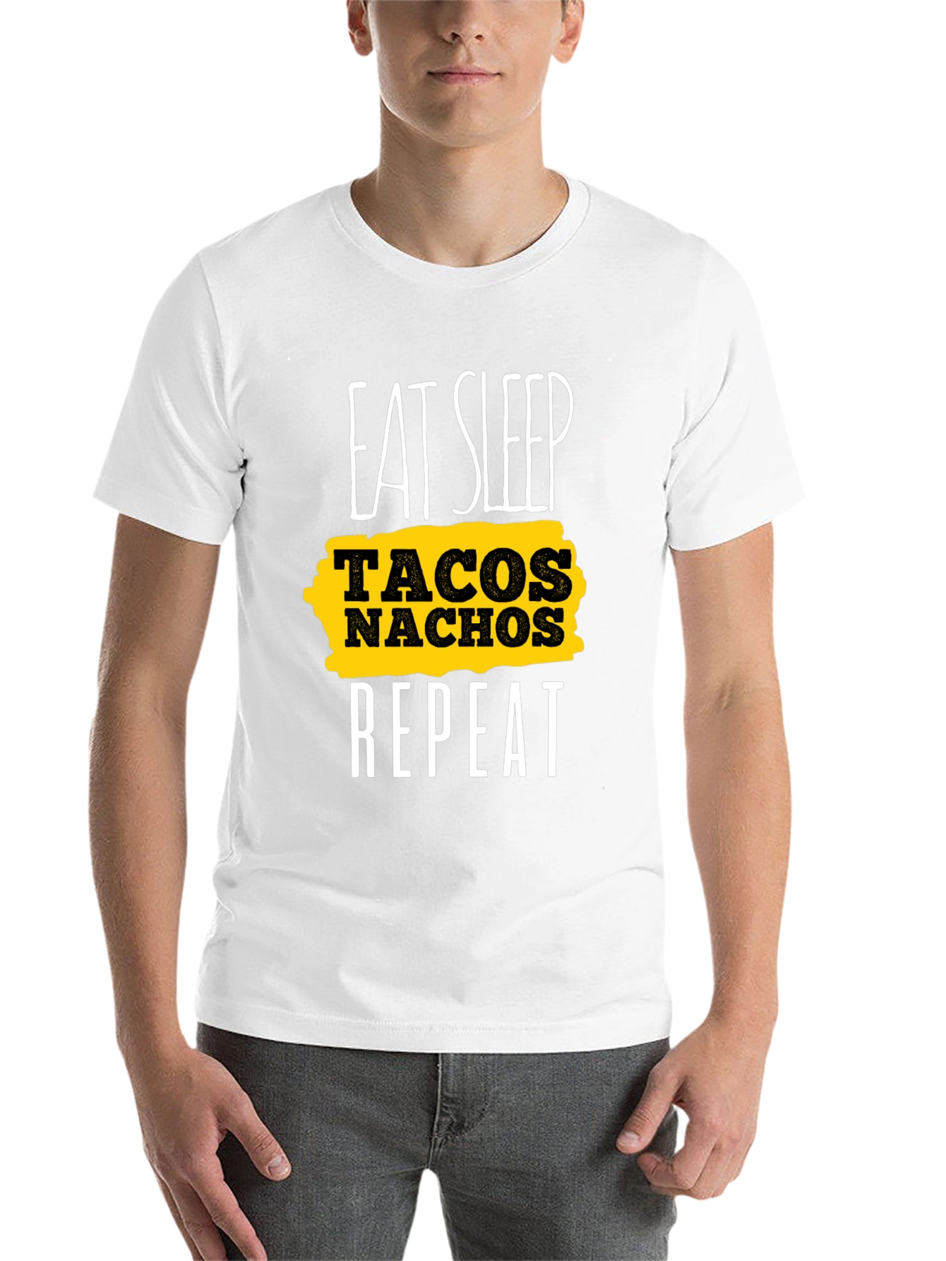 Black Eat Sleep Tacos Nachos Repeat Black Graphic Tee view 14