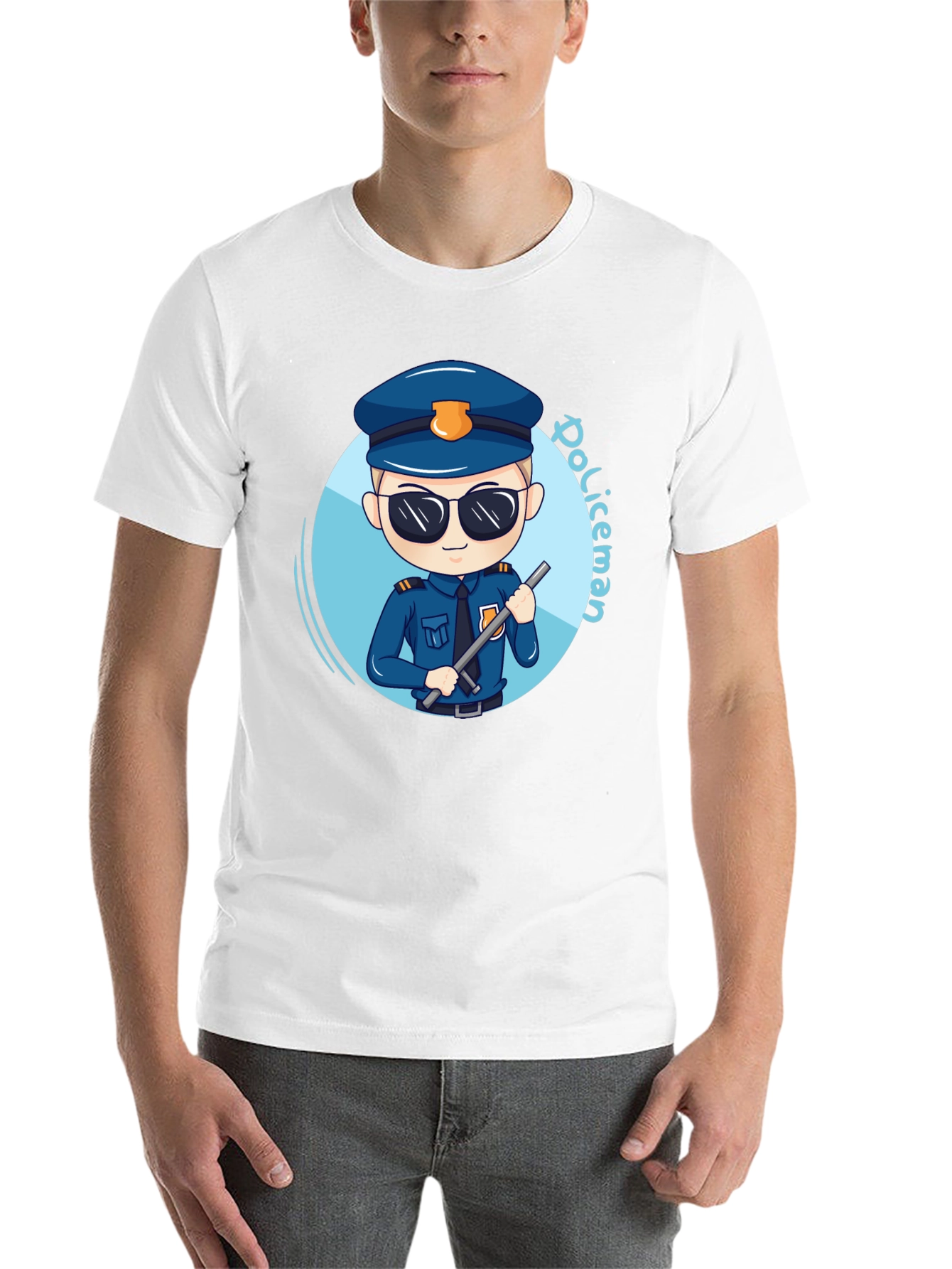 Black Cartoon Policeman Graphic Tee - Black Unisex T-Shirt view 14