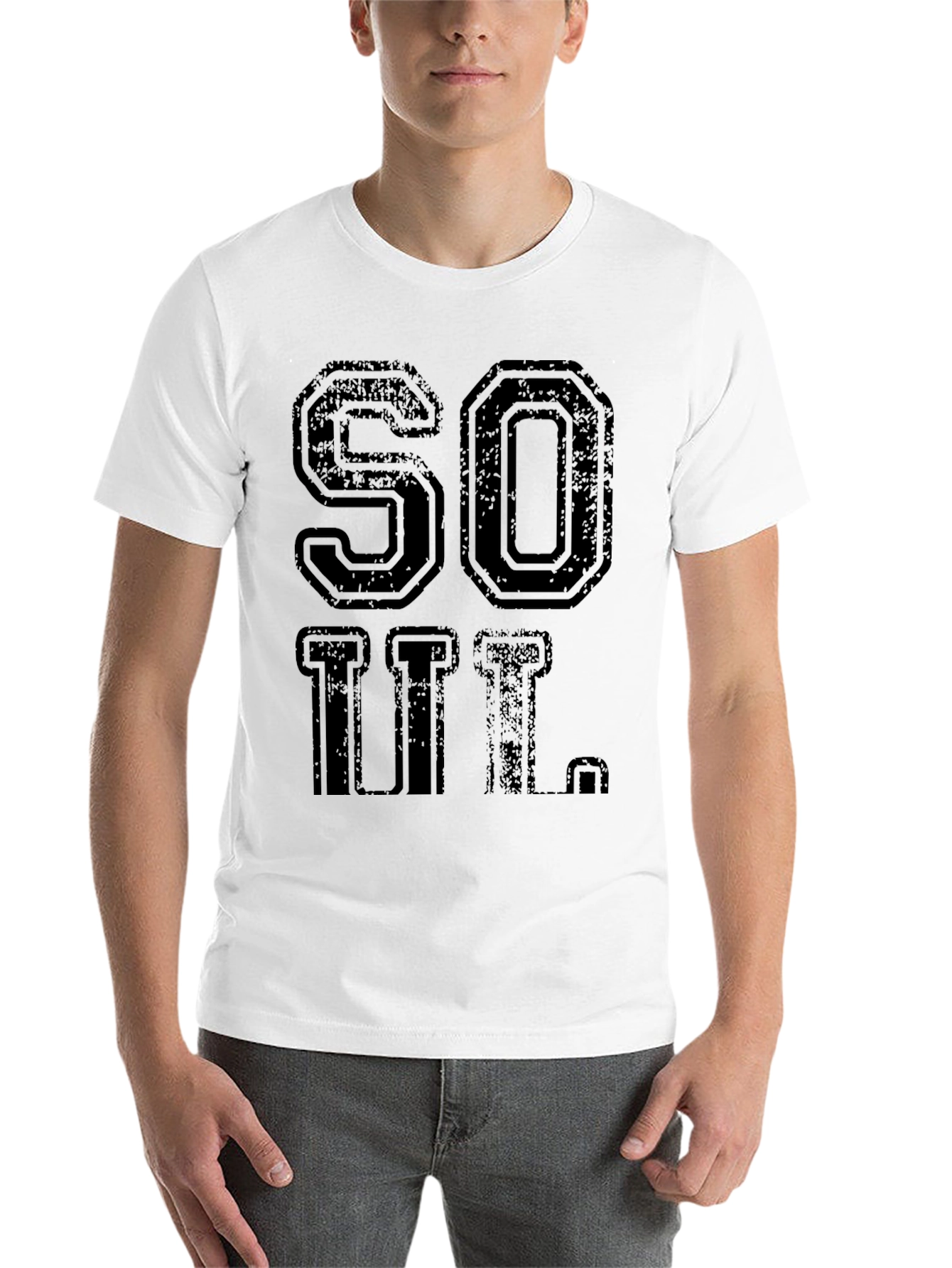 Black Vintage Style SOUL Black Graphic T-Shirt view 14