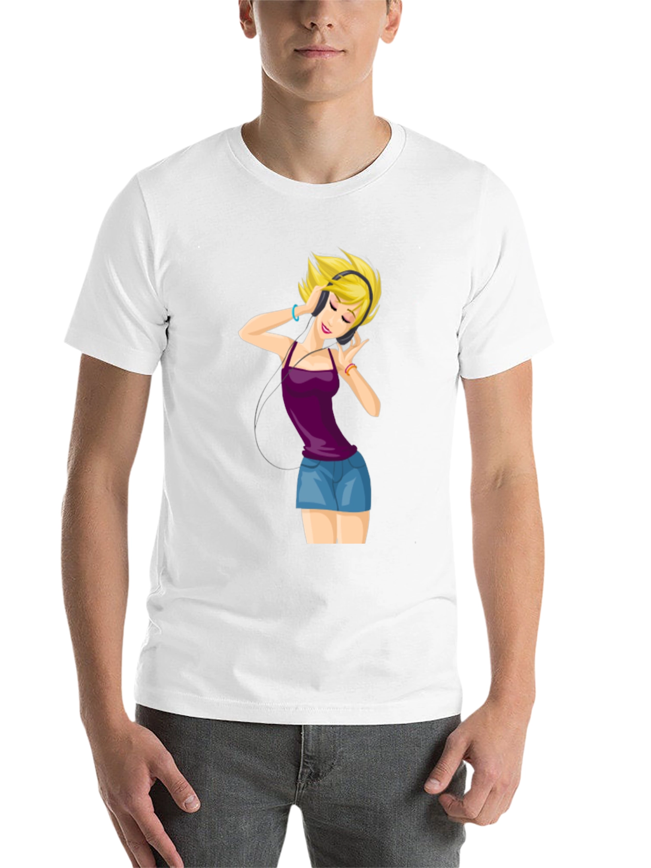 Black Music Lover T-Shirt: Cartoon Girl with Headphones view 14