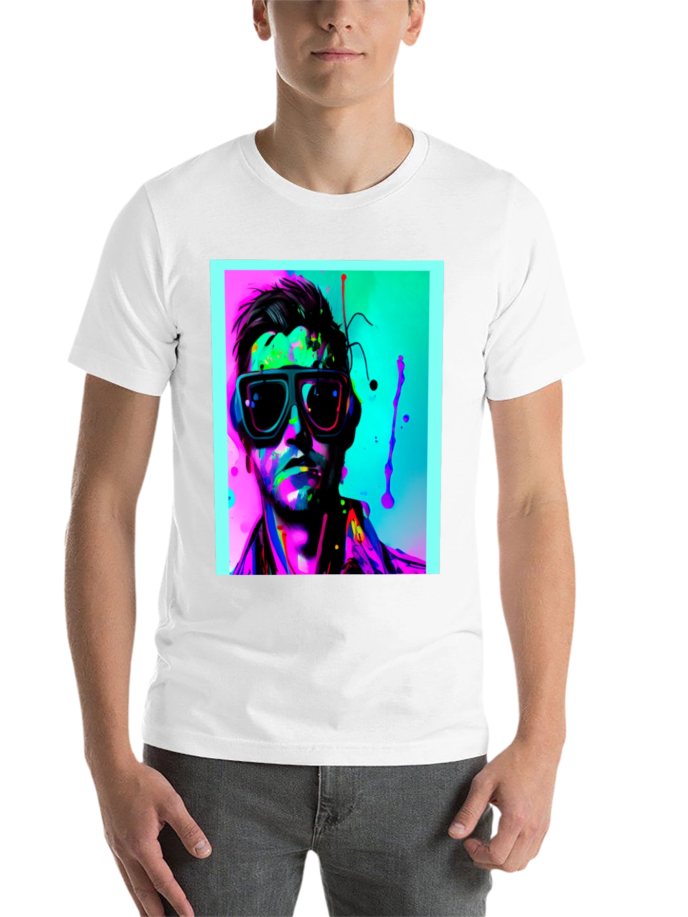 Black Neon Splash Portrait T-Shirt view 14