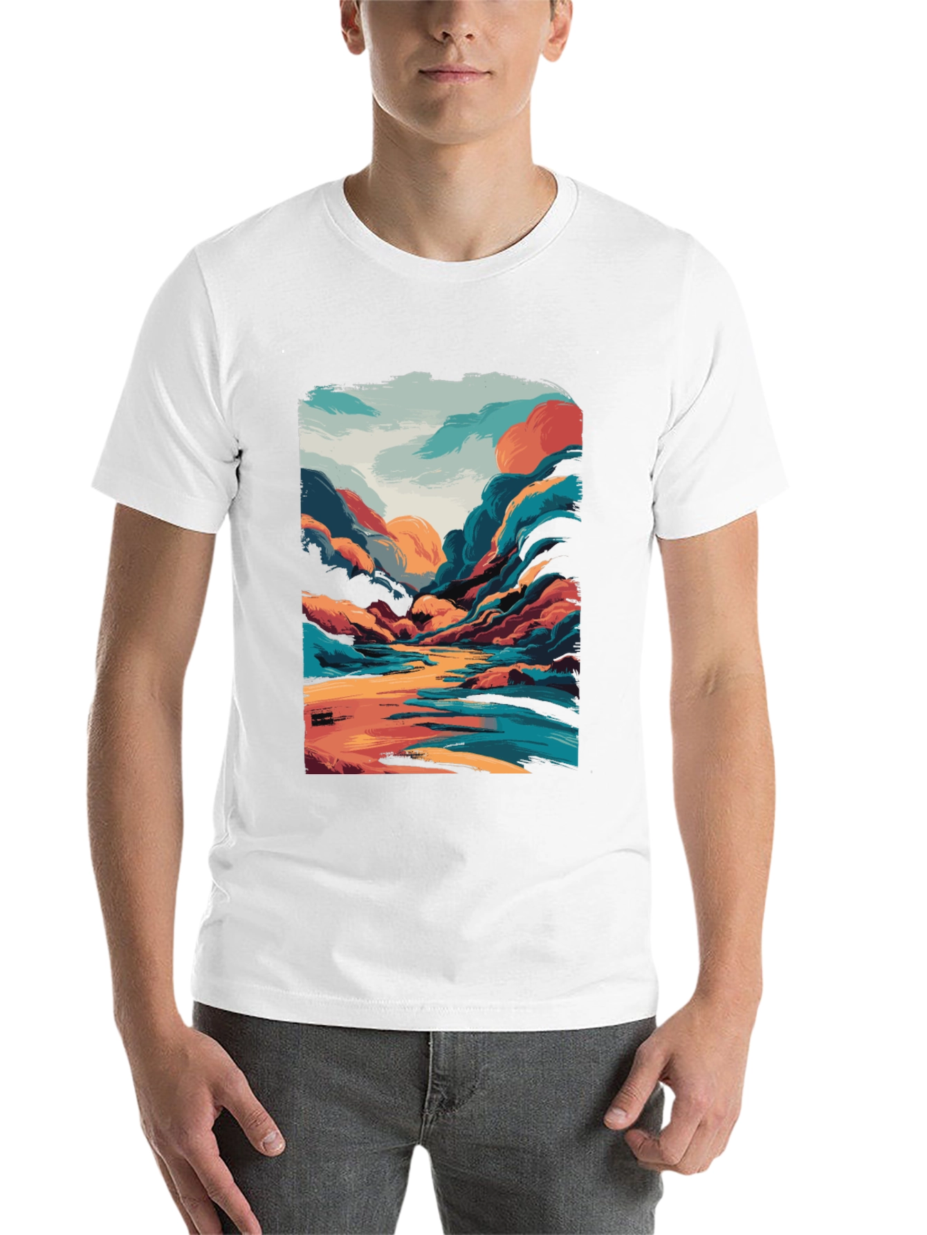 Black Vivid Landscape Graphic Tee - Artistic Comfort view 14