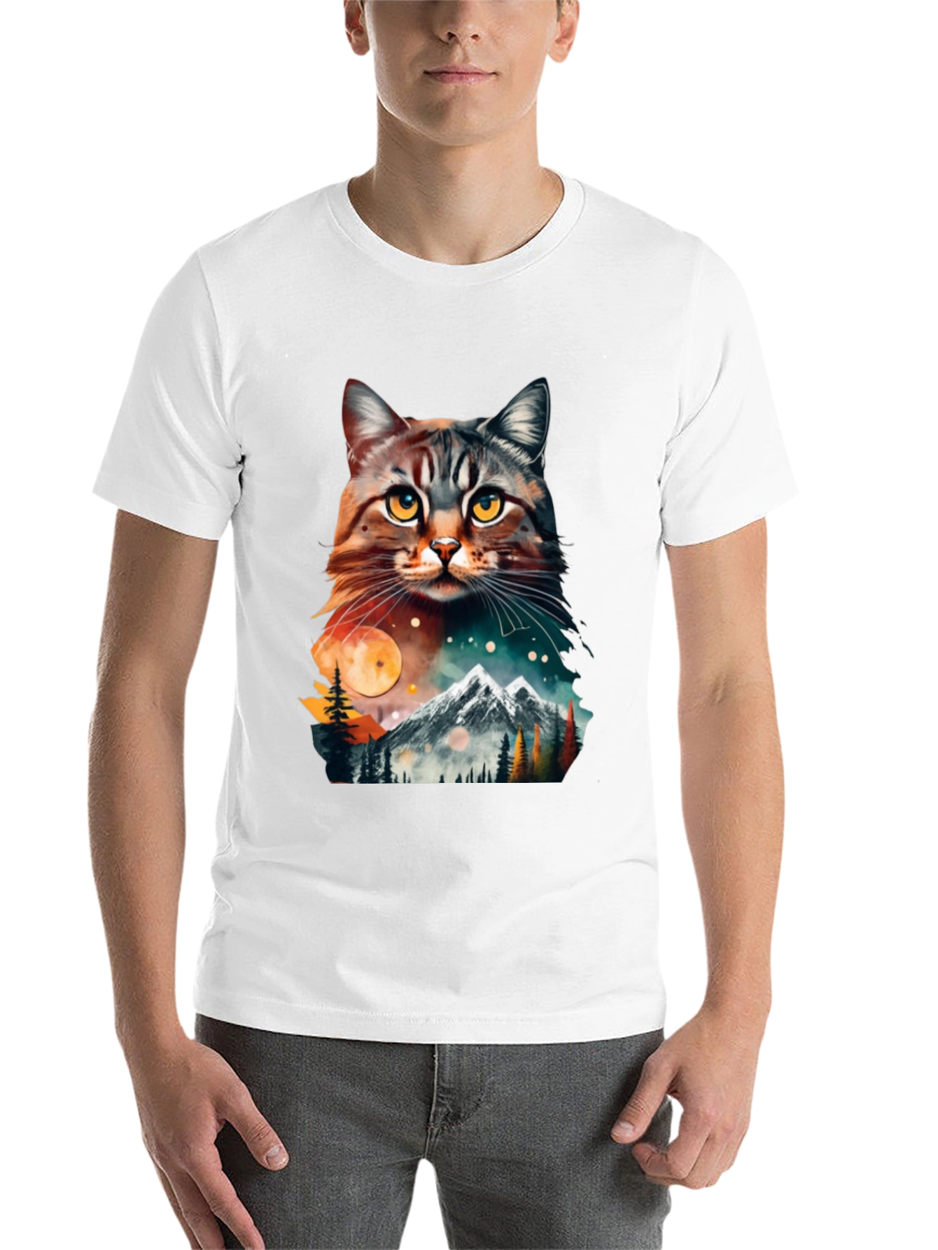 Black Cat & Mountain Graphic Tee - Unique Nature Design view 14