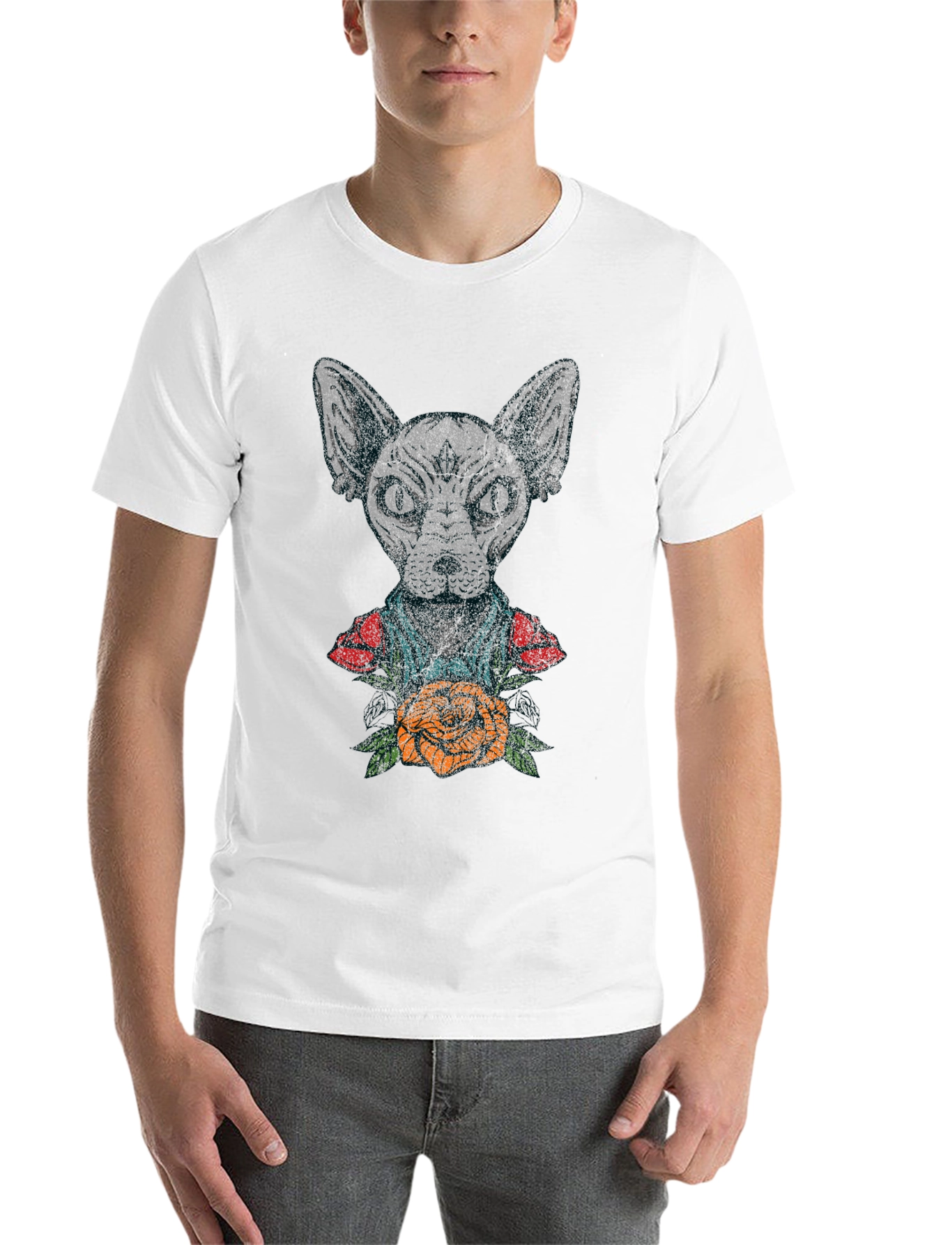 Black Sphynx Cat Tattoo Graphic T-Shirt view 14
