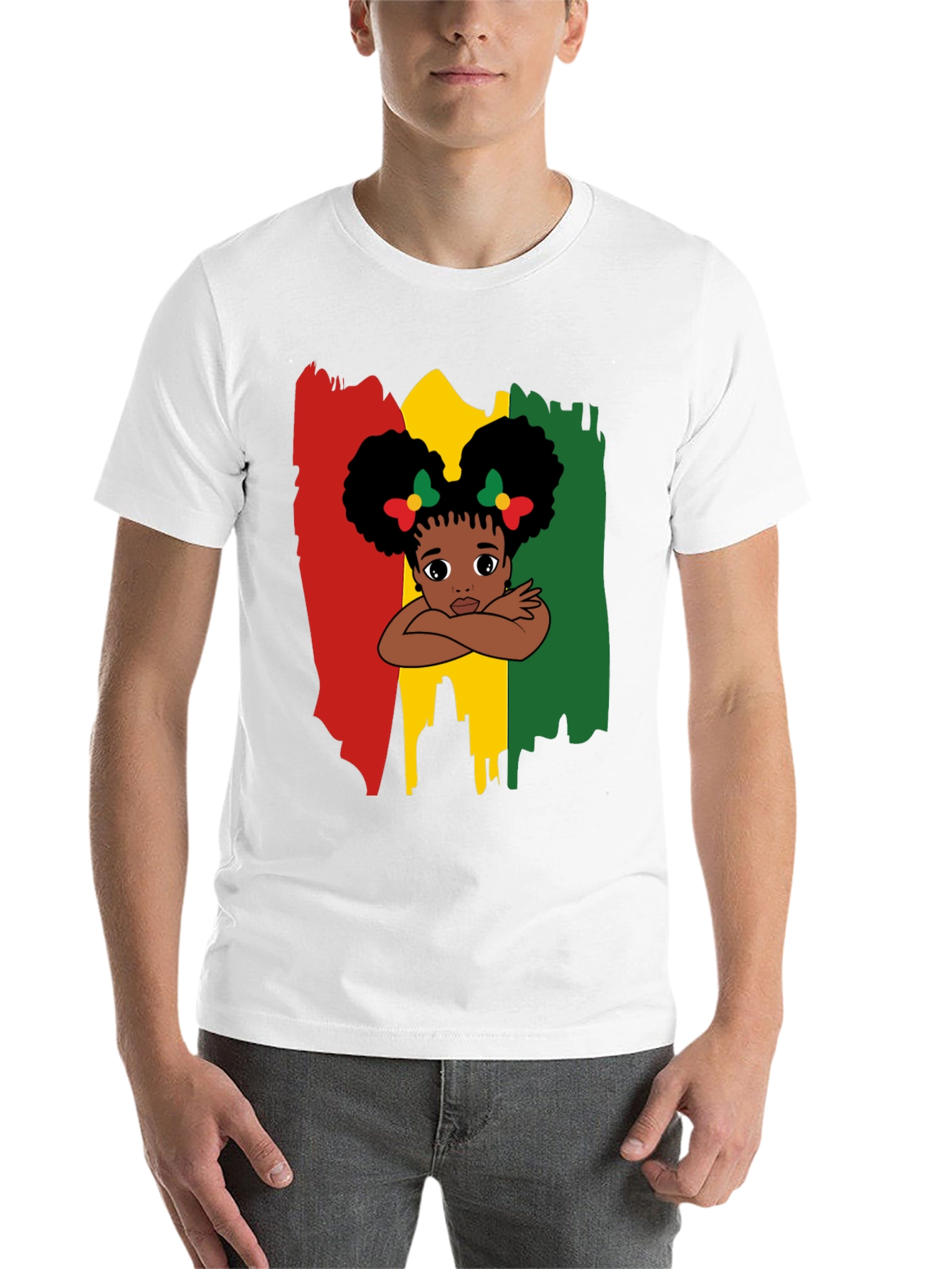 Black Cute Girl Afro T-Shirt - Red Yellow Green view 14