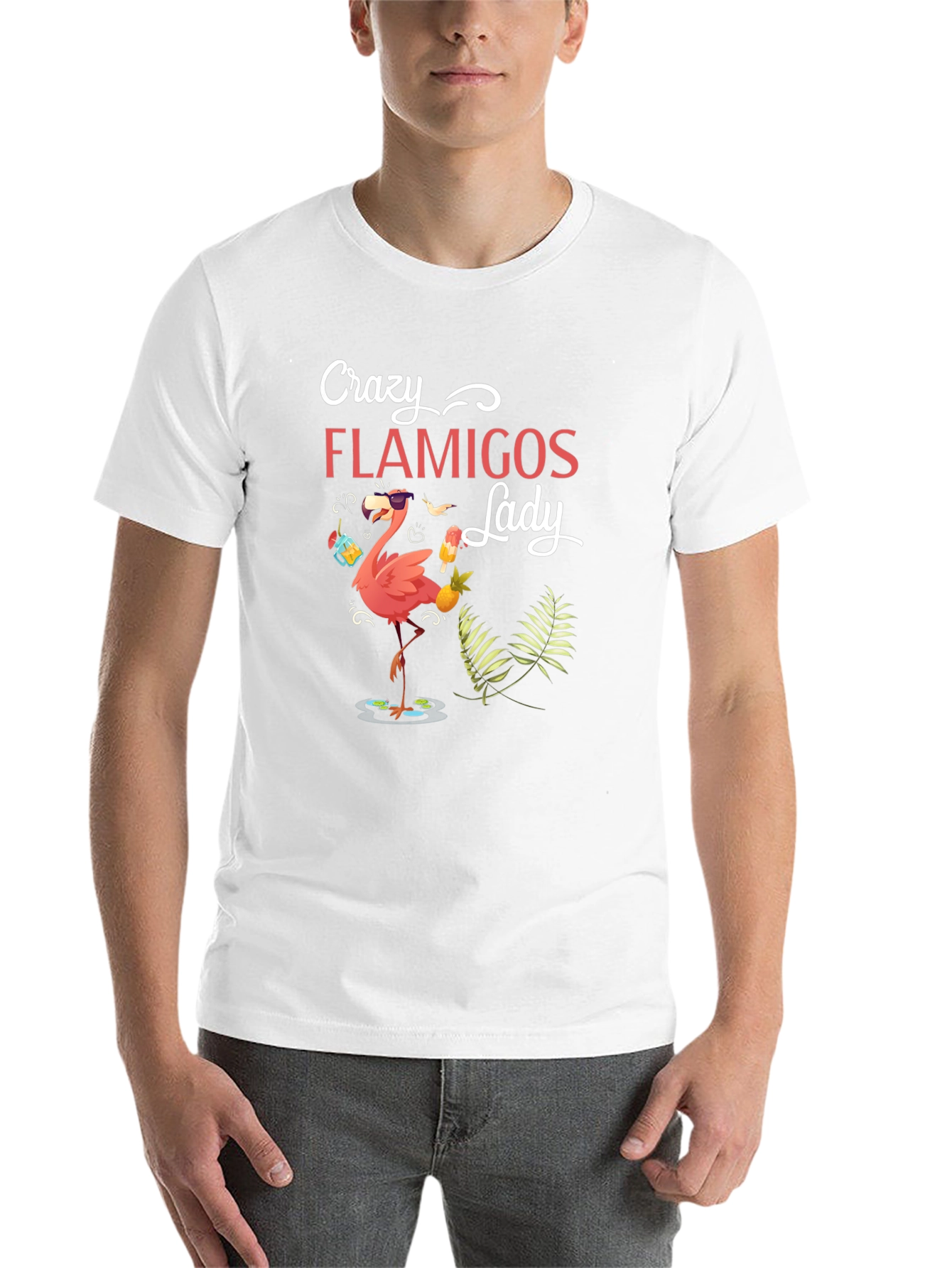 Black Crazy Flamingos Lady T-Shirt view 14