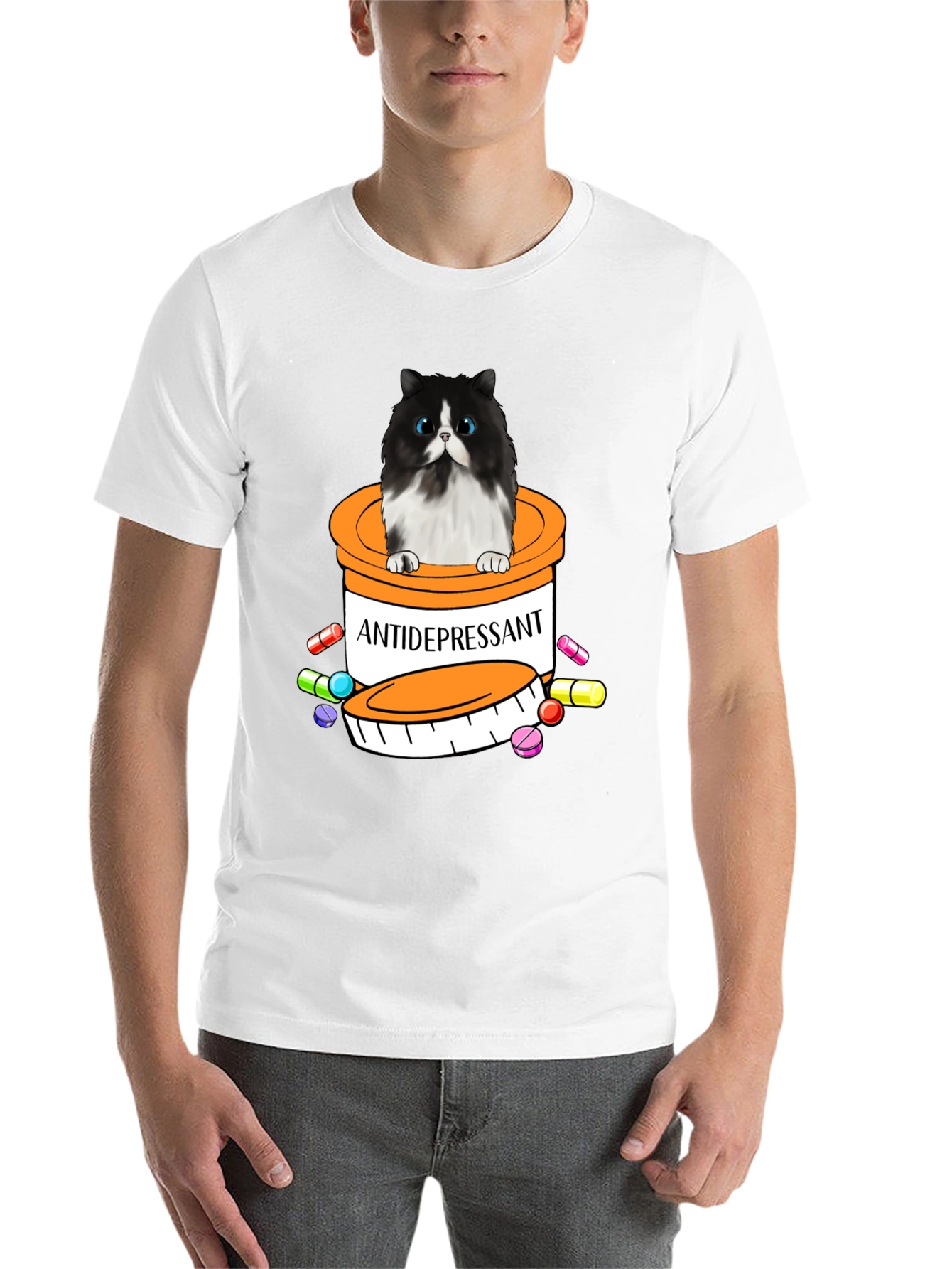Black Antidepressant Cat T-Shirt - Funny Novelty Tee view 14