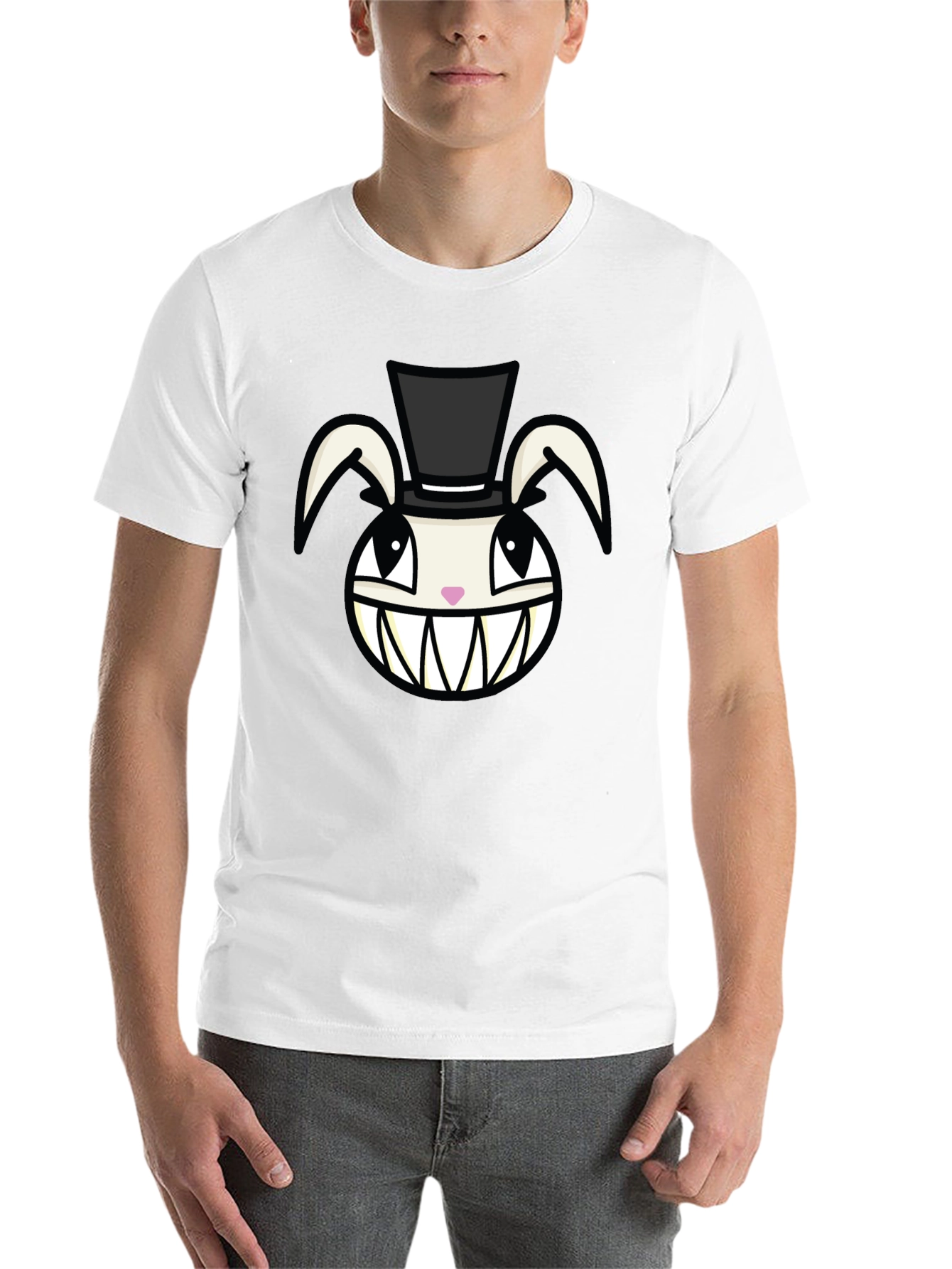 Black Creepy Rabbit Top Hat Graphic Tee - Black view 14