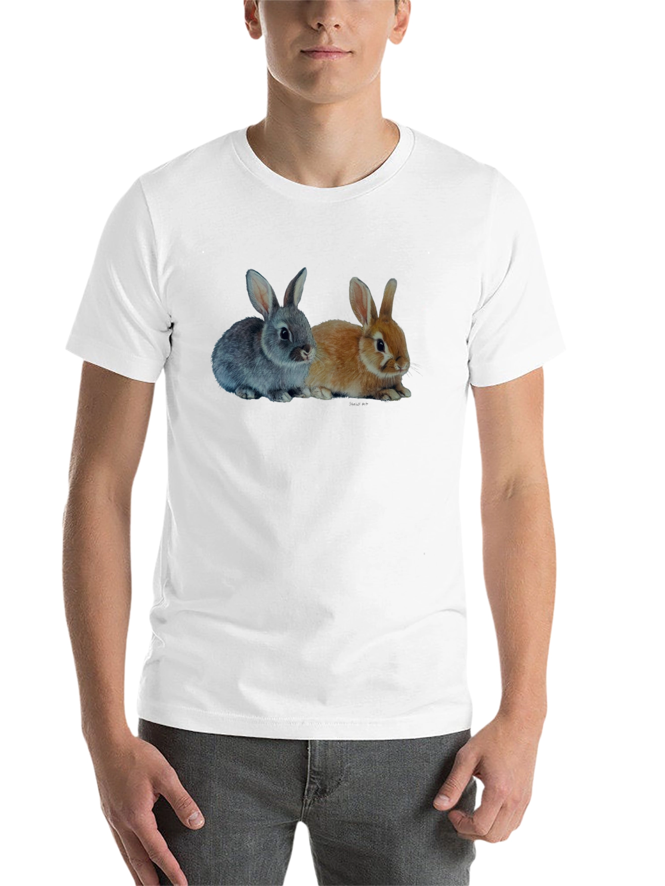 Black Cute Bunny Rabbits Graphic Print Black T-Shirt view 14