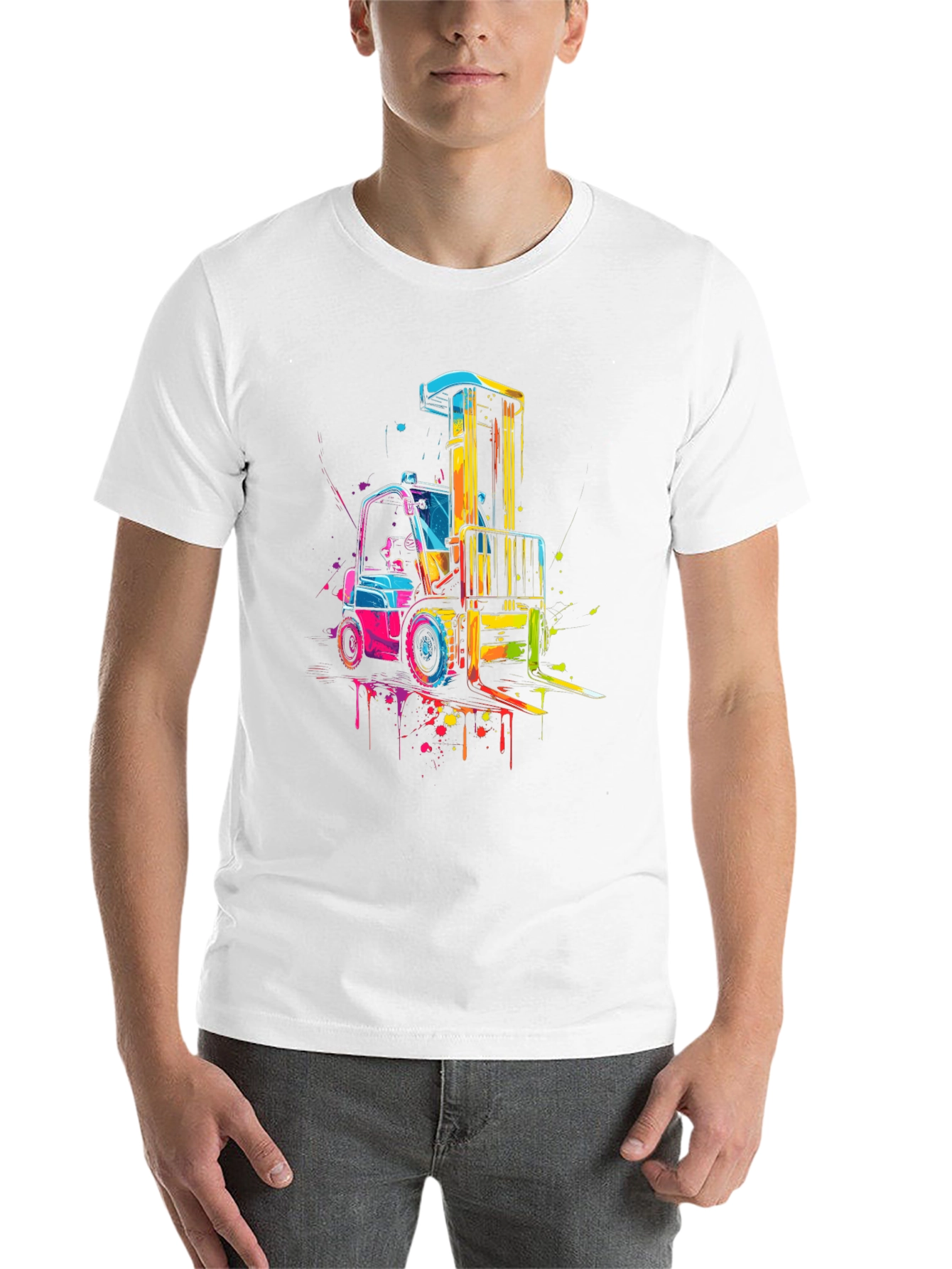 Black Forklift Graphic Tee - Colorful Construction Shirt view 14