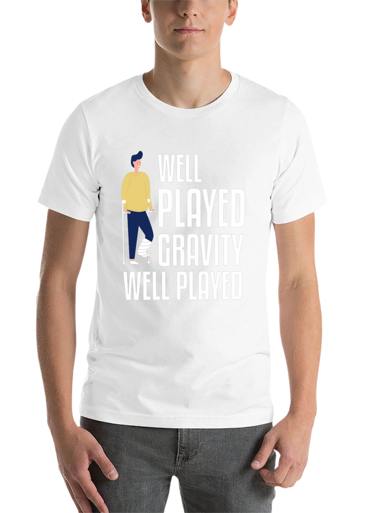 Black Well Played Gravity Funny Injury T-Shirt view 14
