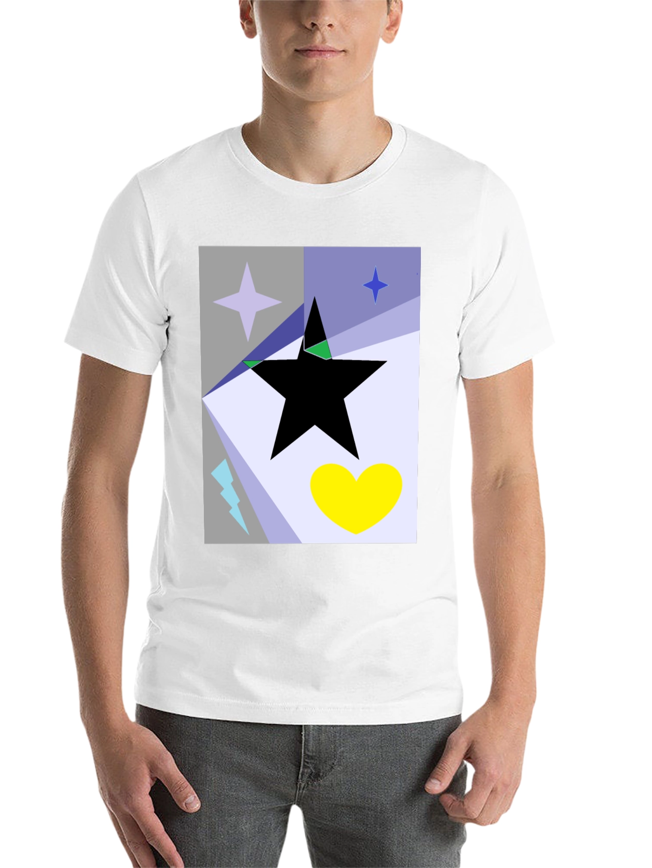 Black Abstract Star Heart Graphic Tee - Black Cotton T-Shirt view 14