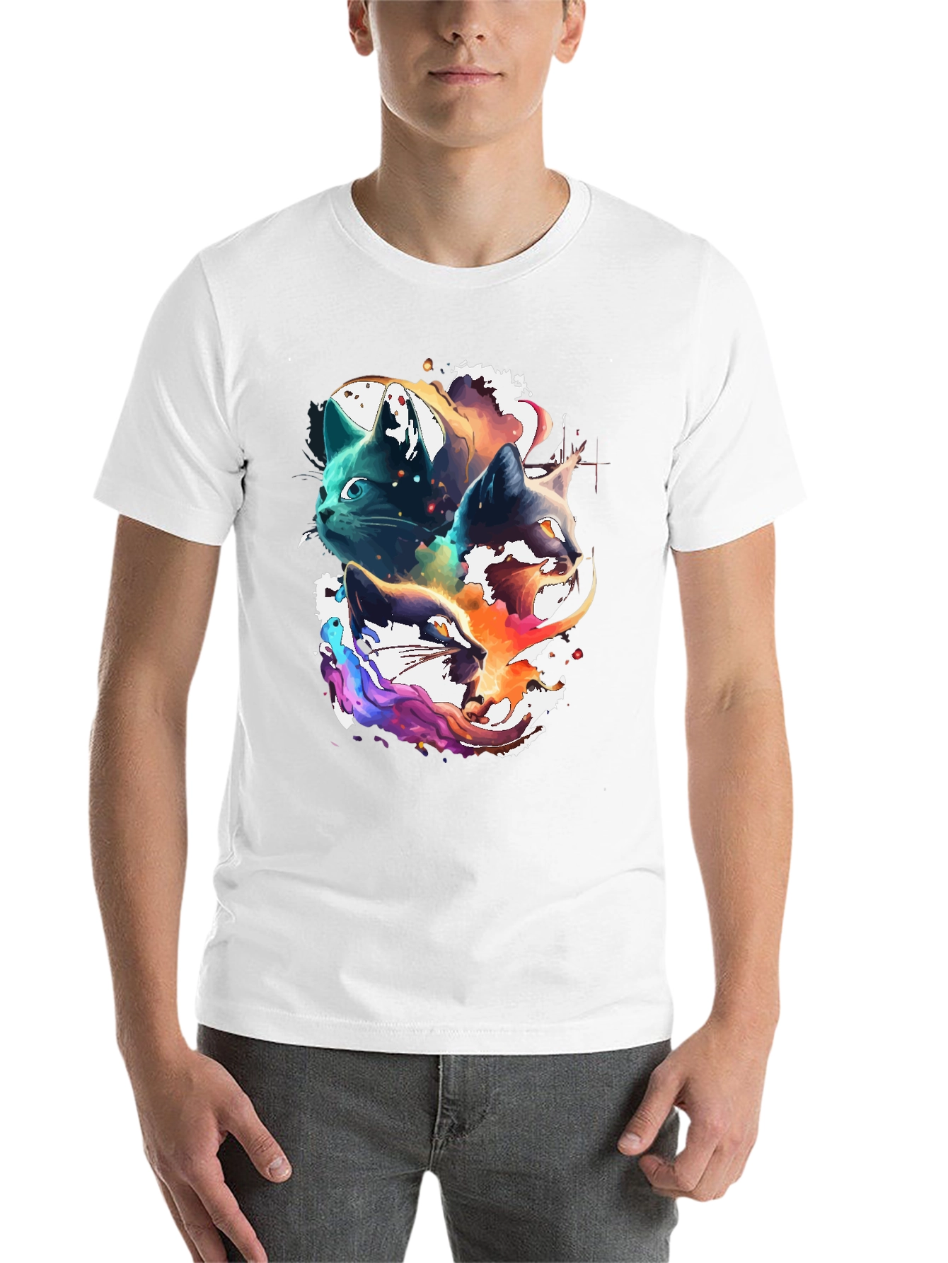 Black Abstract Cat Head Graphic Print Tee view 14