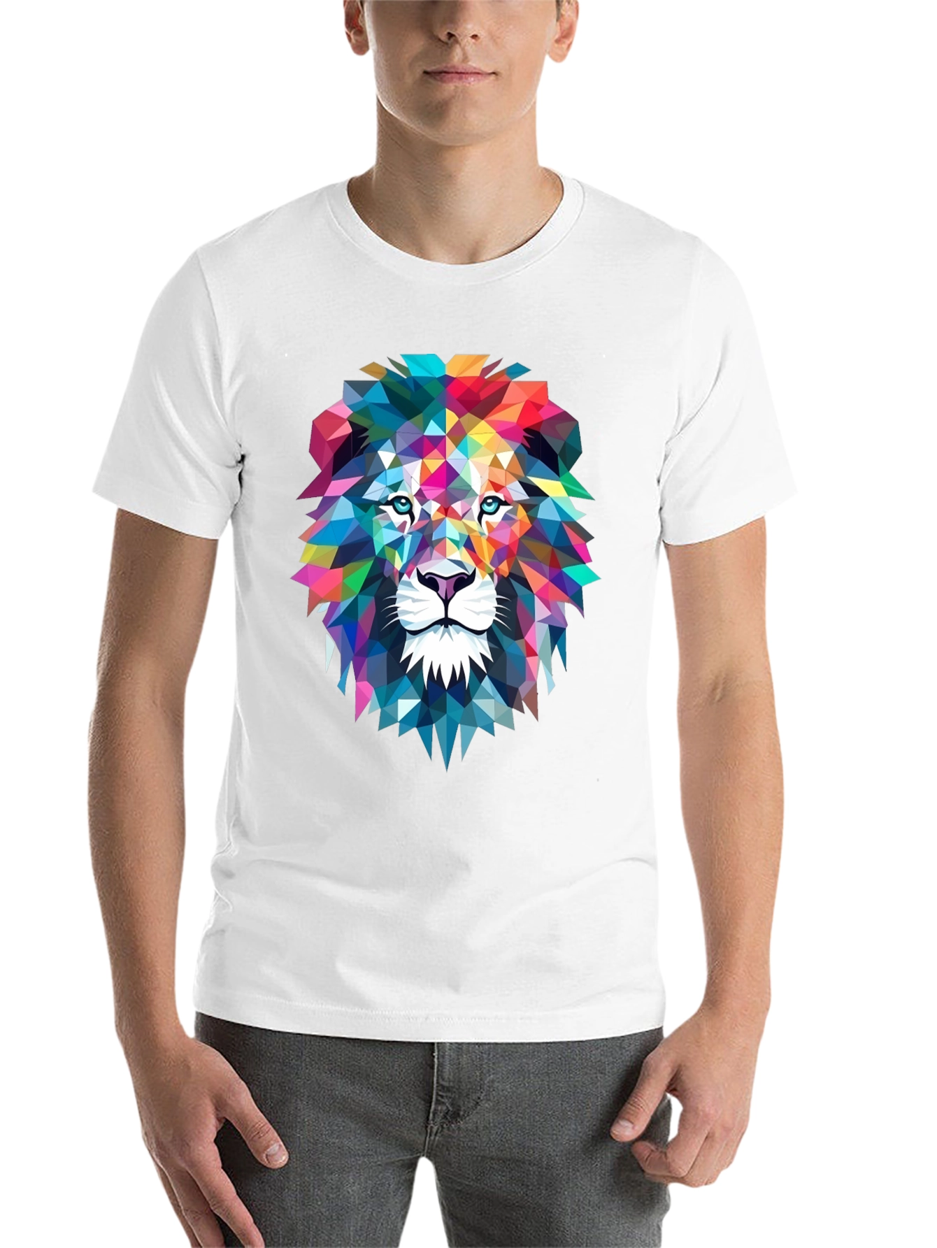 Black Geometric Lion Graphic Tee - Bold Art Design view 14