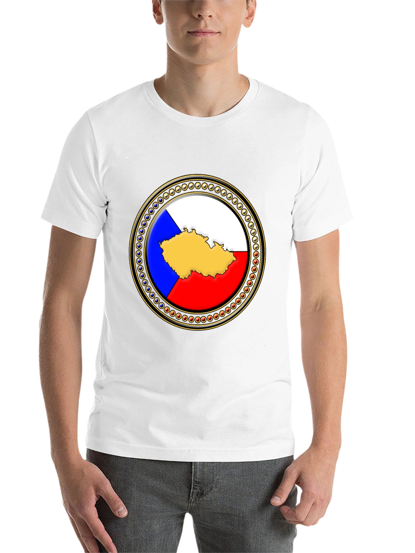 Czech Republic Flag Map T-Shirt - Black Cotton Tee - 14