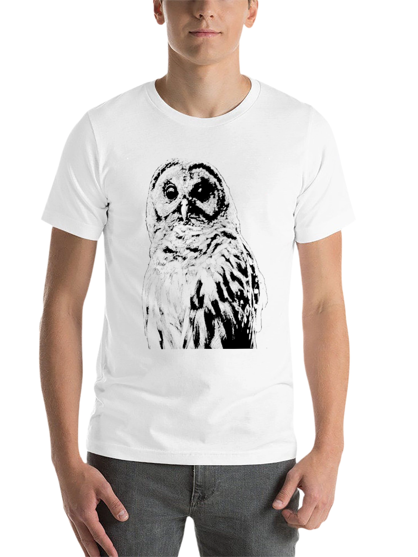 Owl Graphic Print Crew Neck T-Shirt - 14