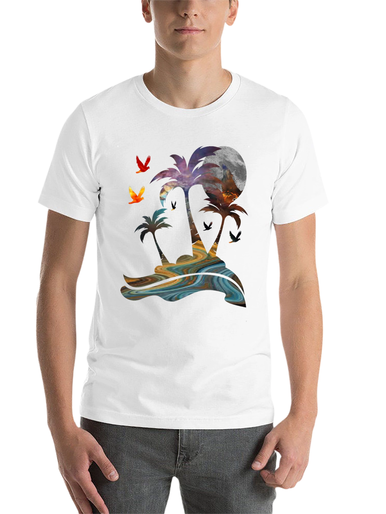 Black Tropical Sunset Palm Tree Graphic T-Shirt view 14