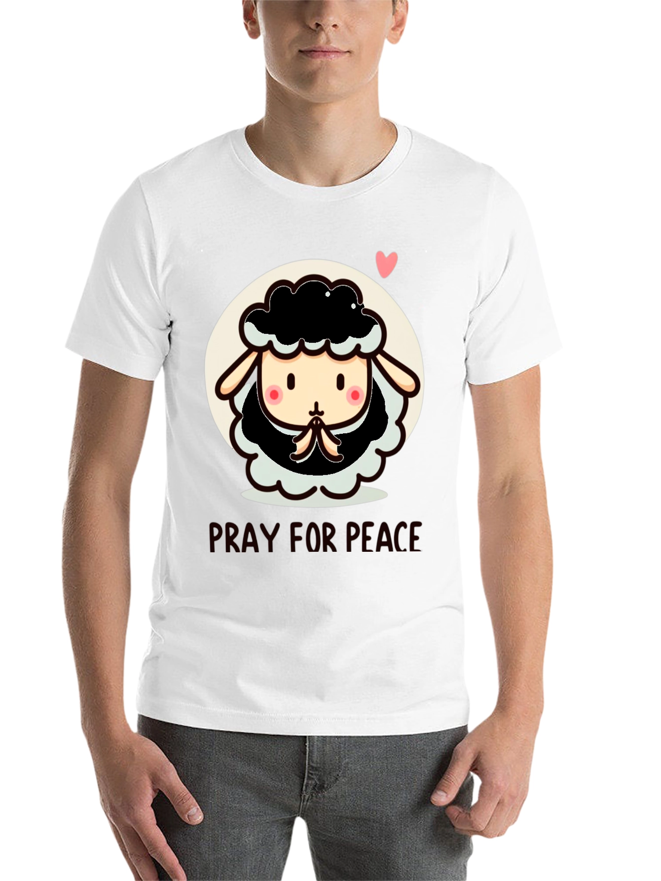 Black Pray for Peace Cartoon Sheep T-Shirt view 14