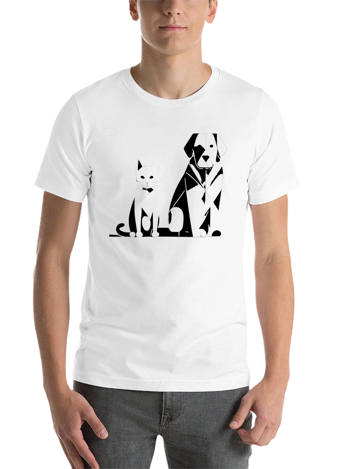 Black Geometric Cat & Dog T-Shirt view 14