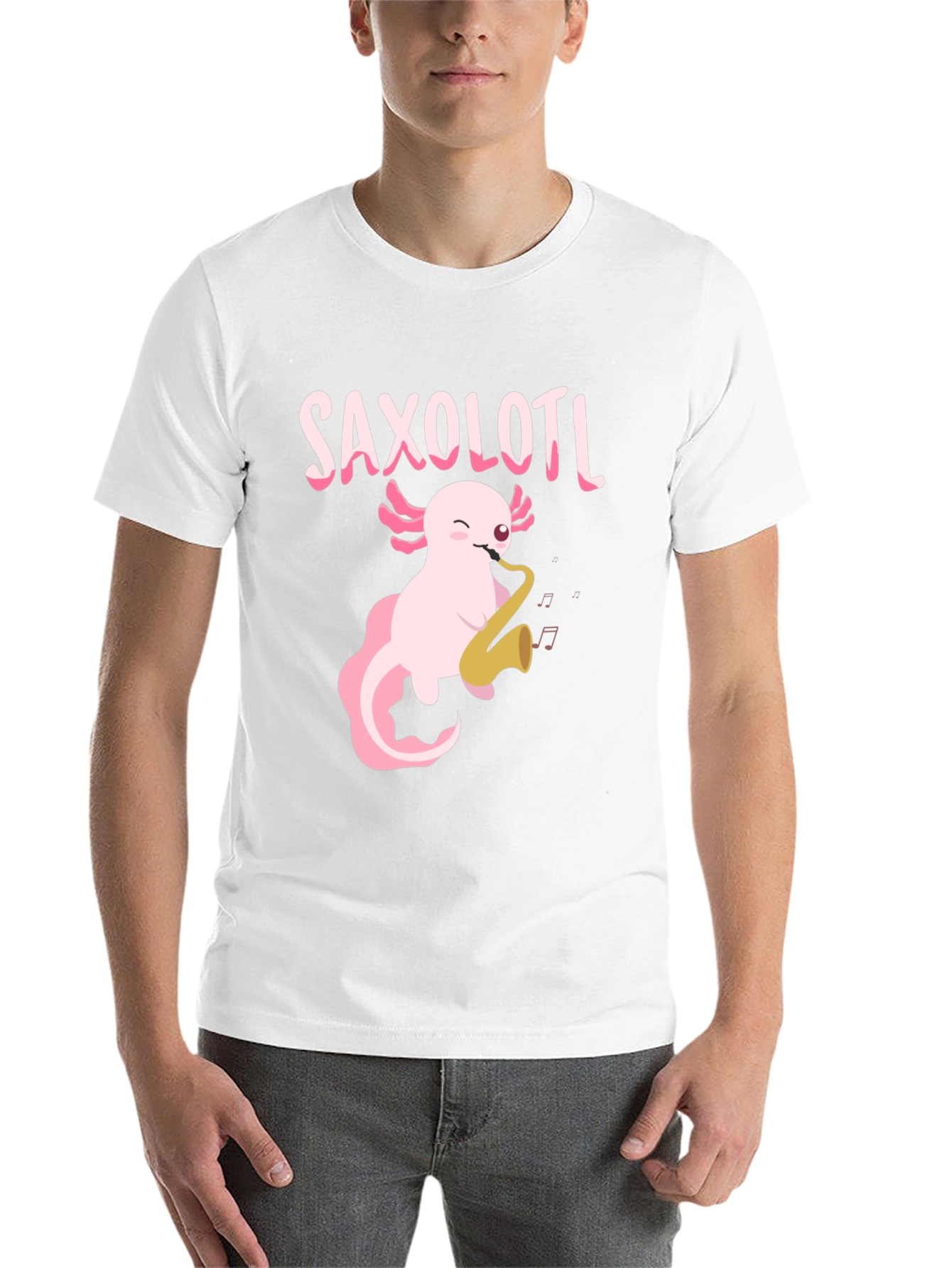 Black Saxolotl T-Shirt - Axolotl Playing Saxophone Tee view 14