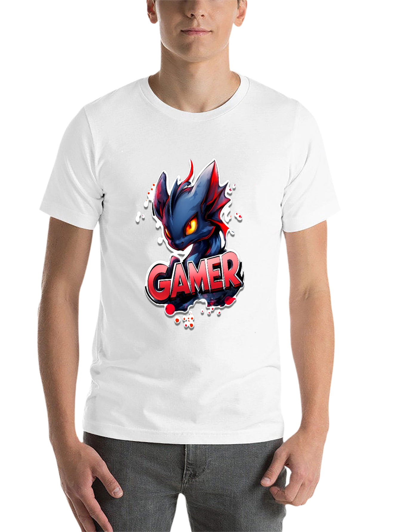 Black Gamer Dragon Graphic Tee - Black Cotton T-Shirt view 14