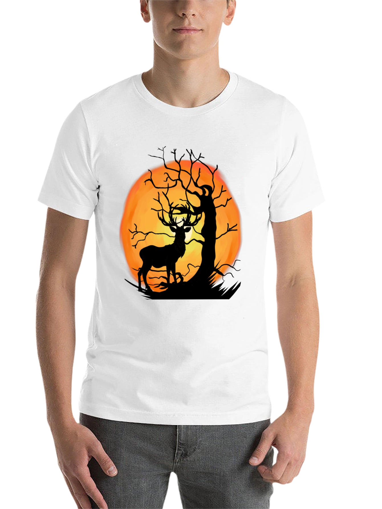 Black Deer Moon Silhouette Graphic Tee - Black Cotton view 14