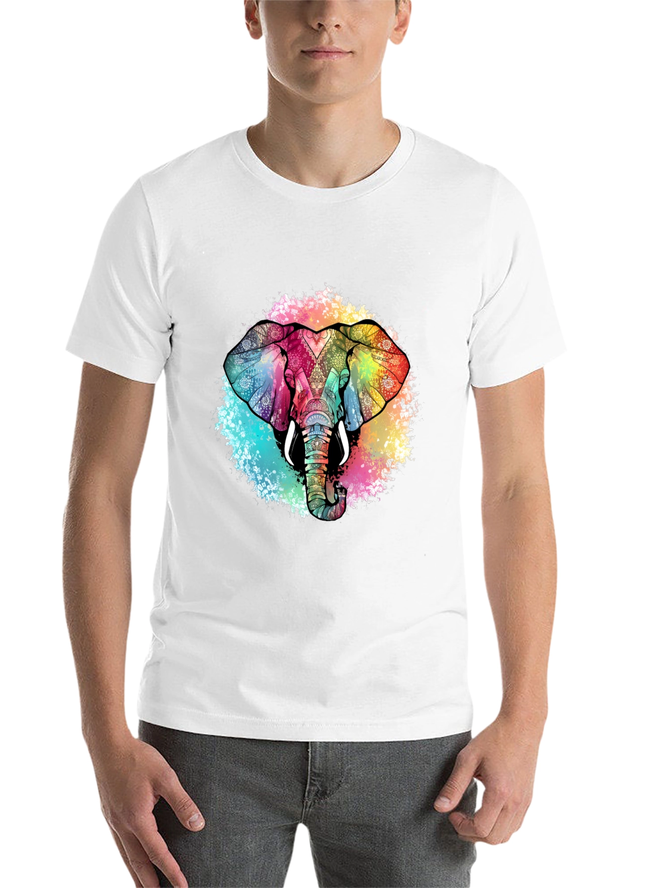 Black Colorful Elephant Graphic Tee - Unique Design view 14