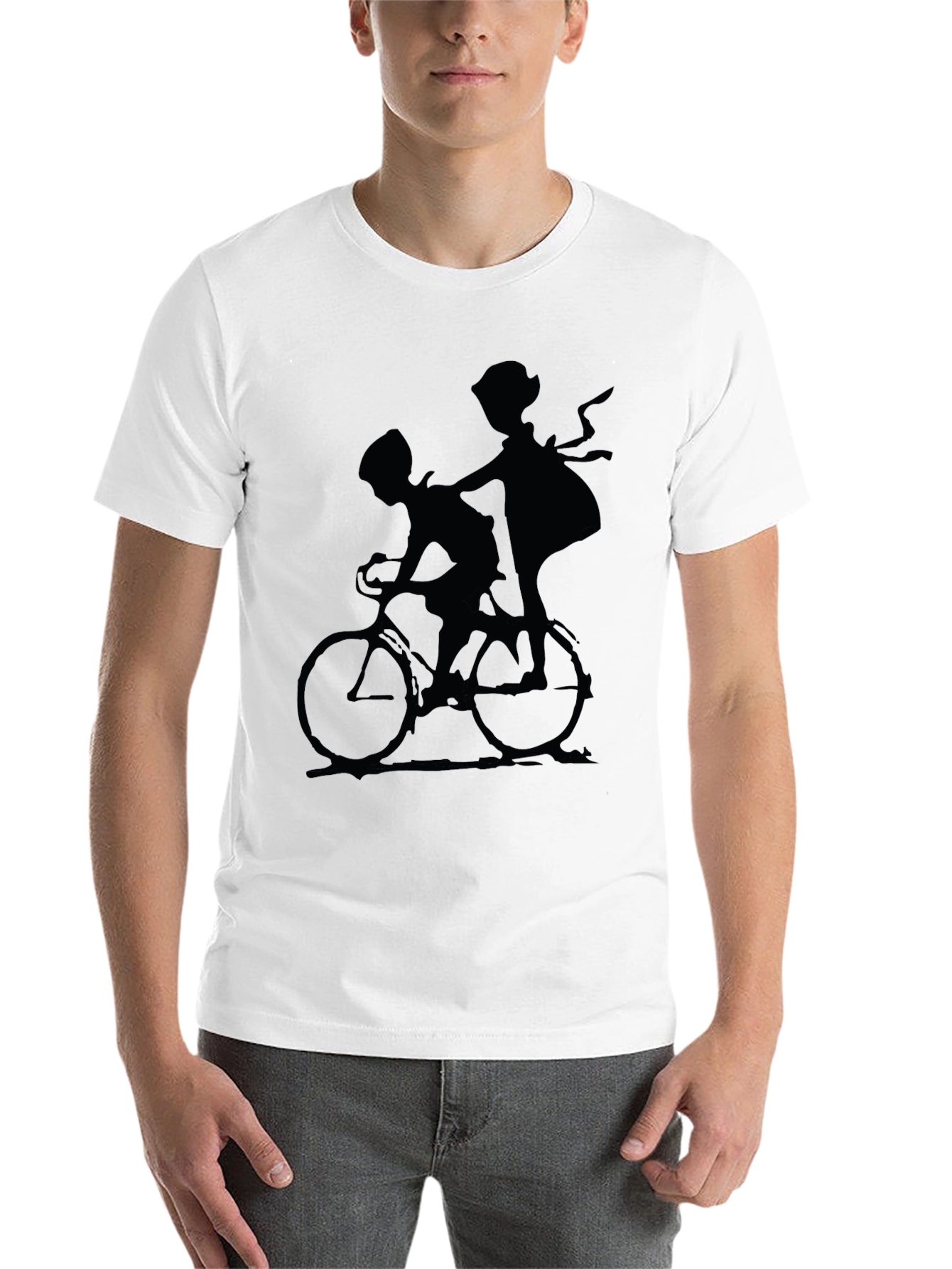 Black Silhouette Bike Ride Graphic Tee - Black Cotton Casual Shirt view 14