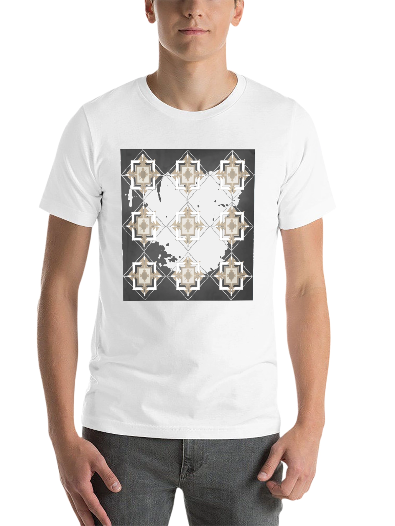 Black Geometric Tile Print Crew Neck T-Shirt view 14