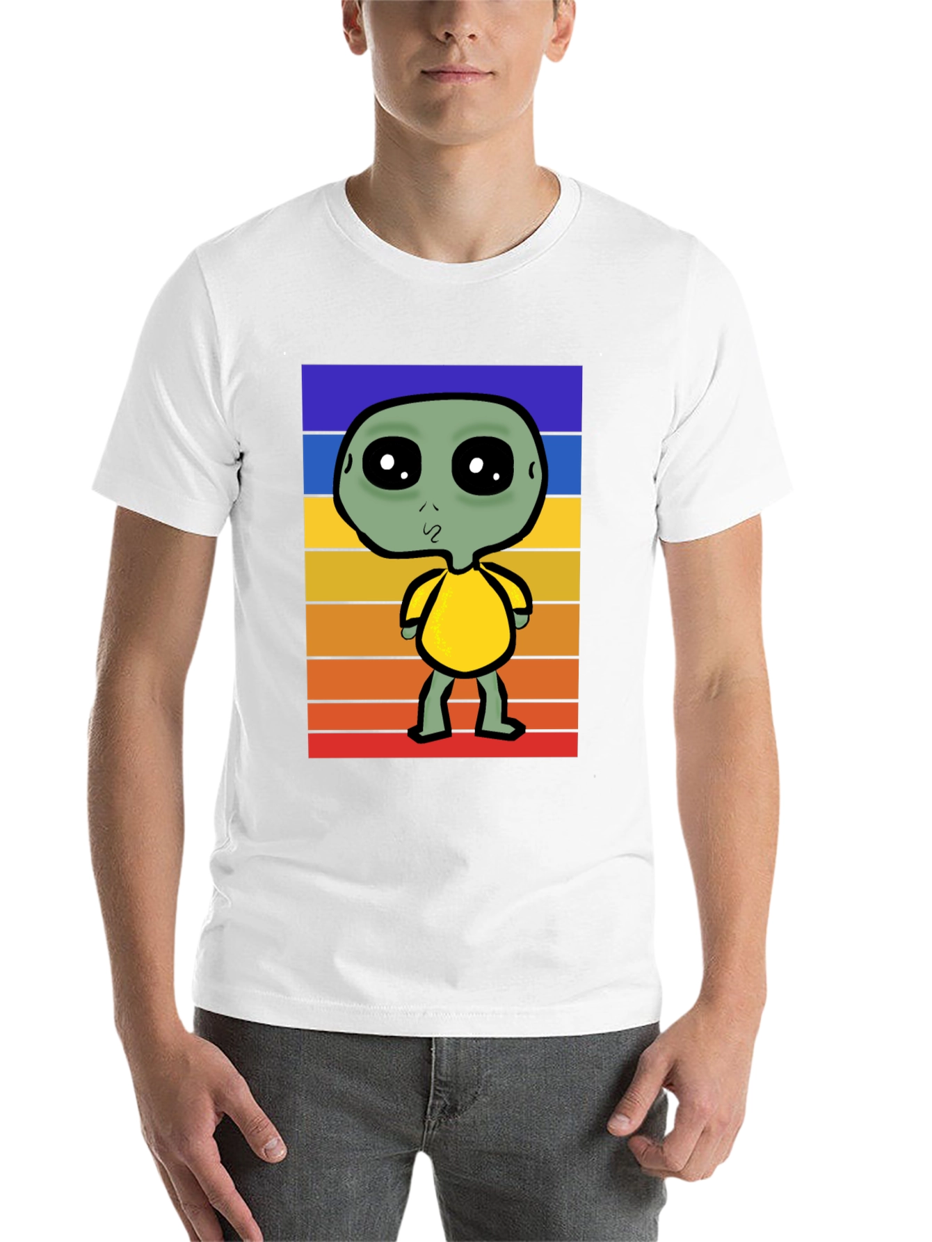 Black Retro Alien Graphic Tee - Black Cotton Blend view 14