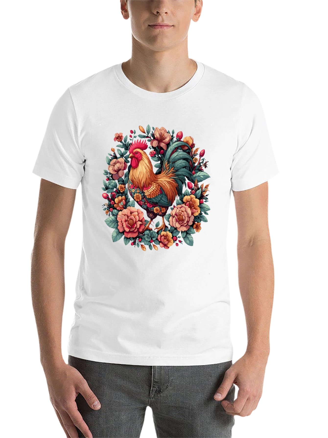 Black Floral Rooster Graphic T-Shirt view 14